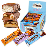 Barre protéinée FitnesSHOCK cacahuète caramel salé, snack pratique et rassasiant.