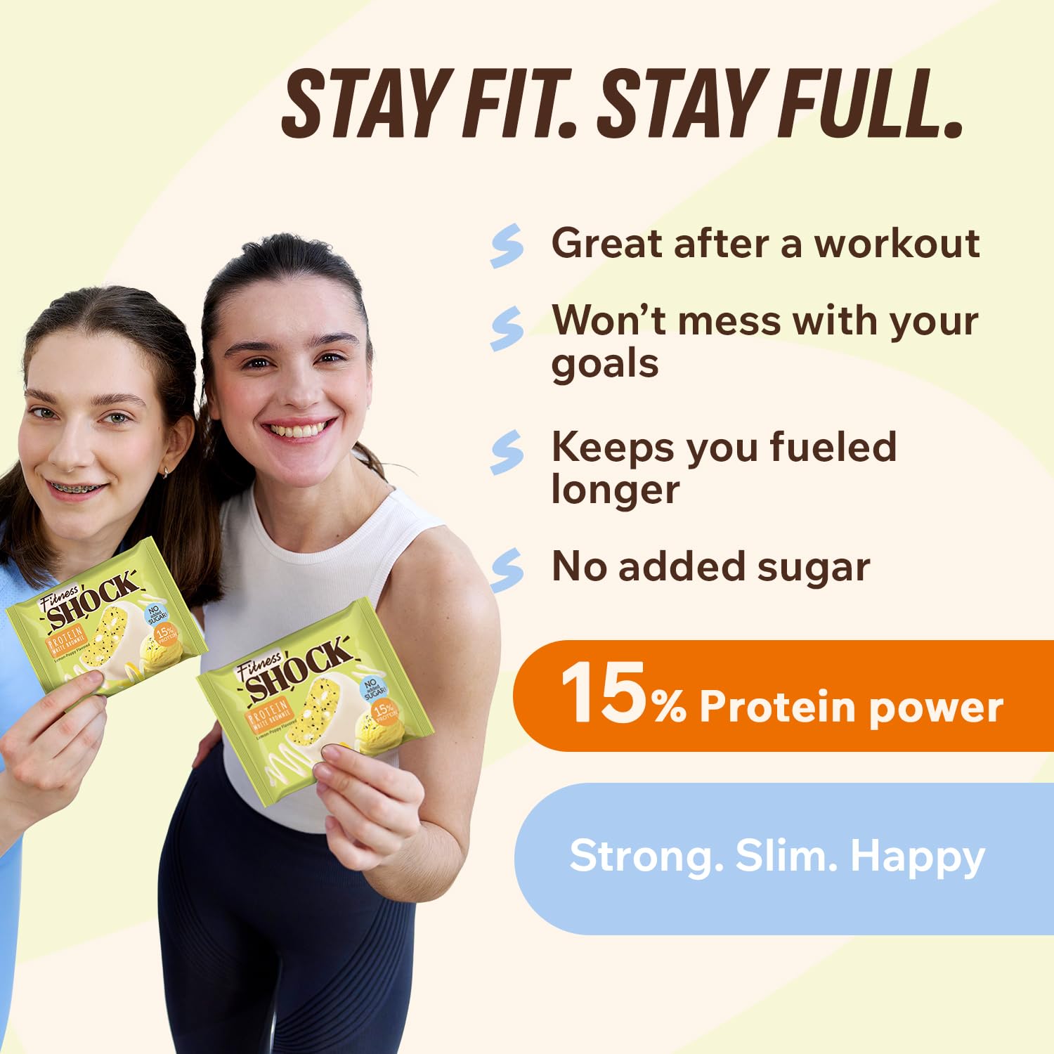 Emballage 10x50 g FitnesSHOCK facile à emporter, snack équilibré en mouvement.