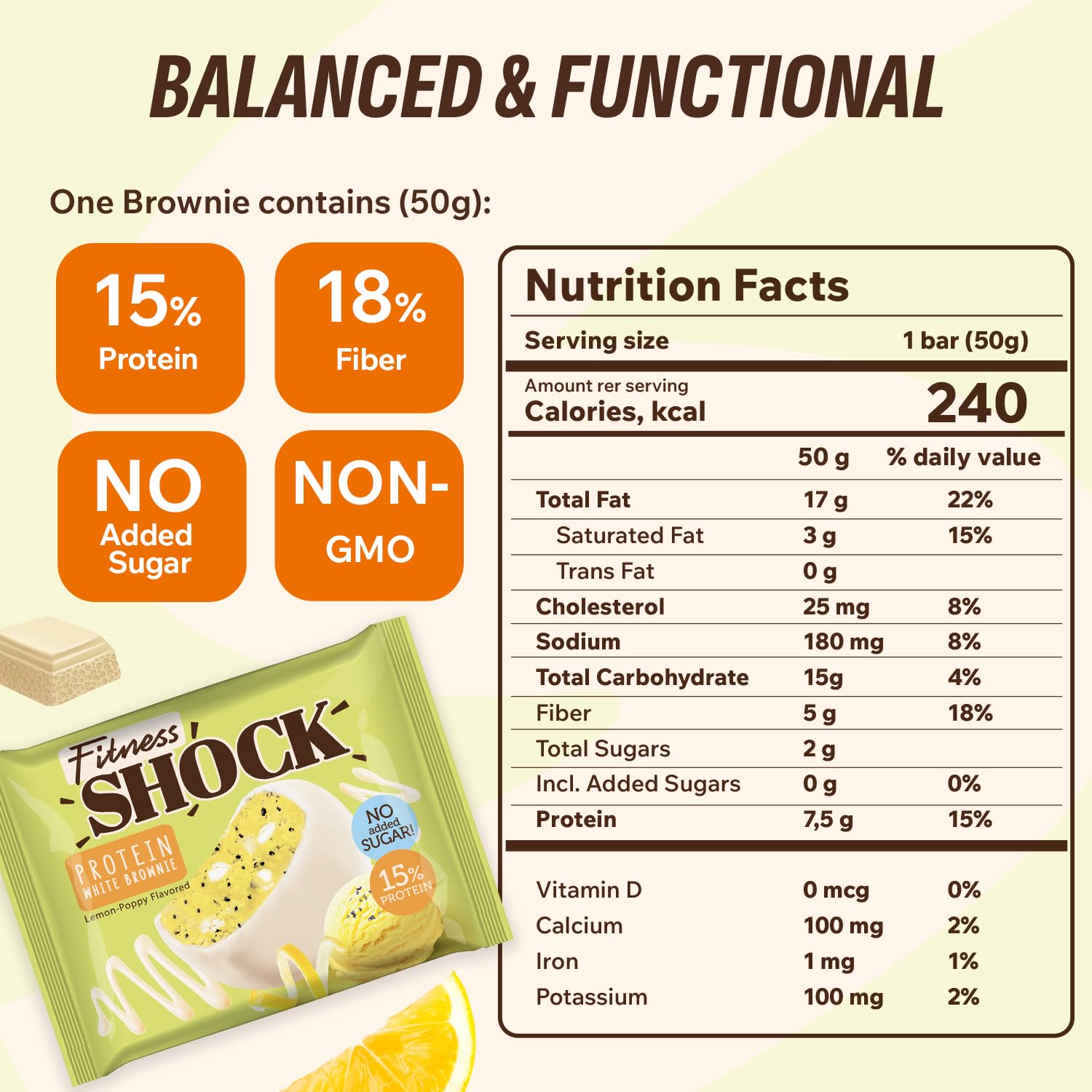 Texture moelleuse des brownies FitnesSHOCK pour une dégustation réconfortante et légère.