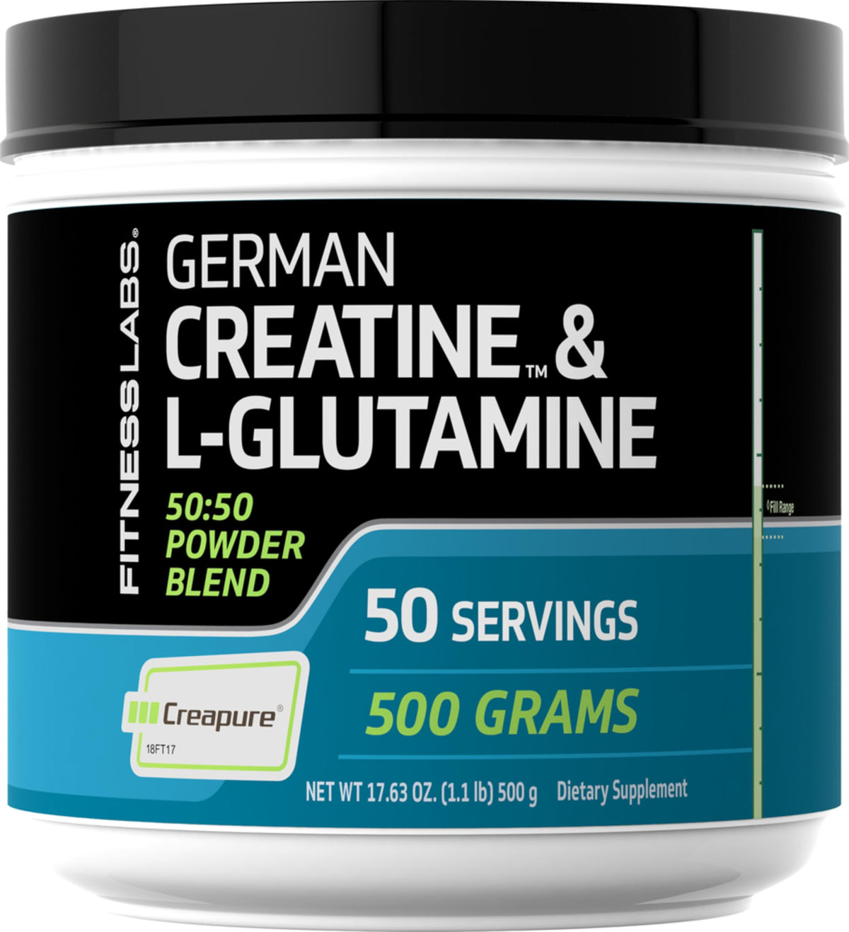 Fitness Labs Créatine et L-Glutamine en poudre, emballage pratique pour l'entraînement.