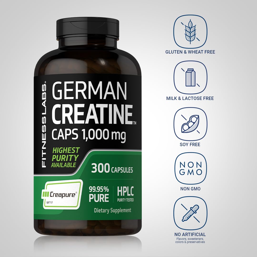 Fitness Labs Créatine Monohydrate Capsules – flacon ouvert, prise quotidienne facilitée