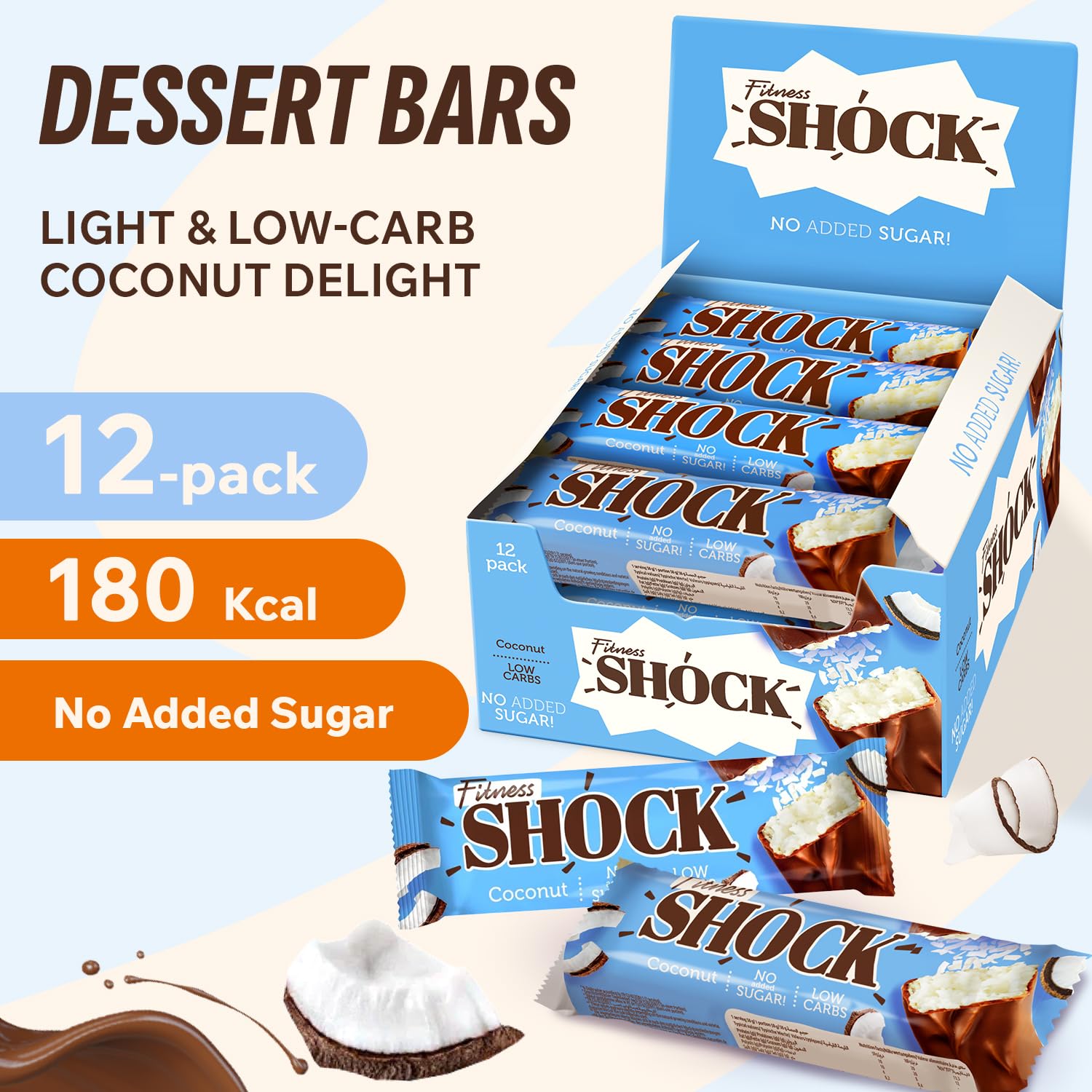 Barre FitnesSHOCK coco avec flocons de coco, goût authentique.