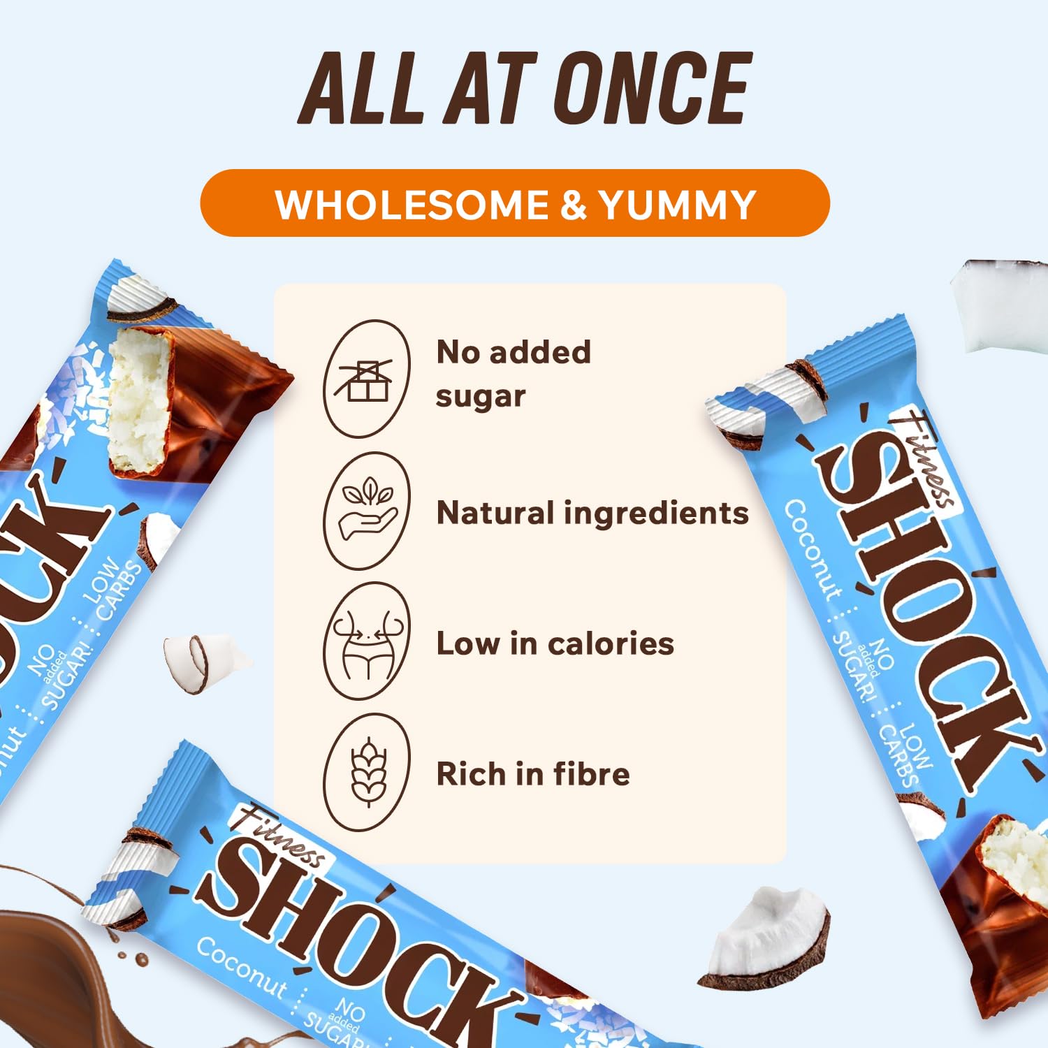 Barre FitnesSHOCK coco format poche, parfaite à emporter.