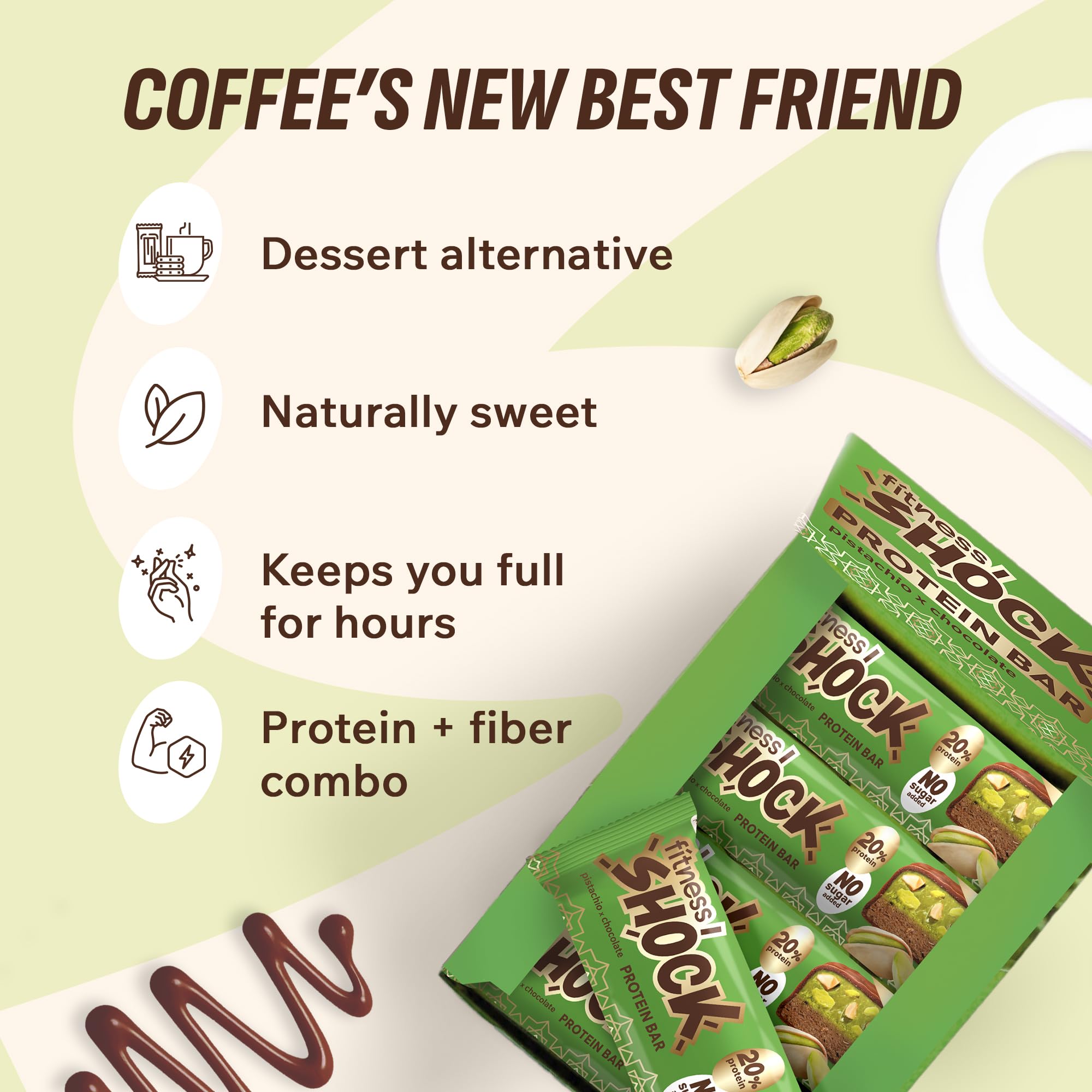 Barre FitnesSHOCK: 10 g protéines issues du lait par portion.