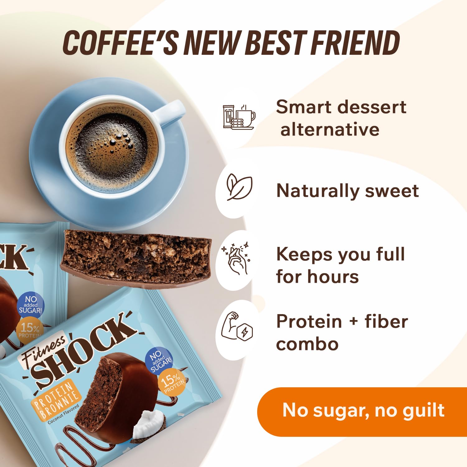 Ingrédients naturels: chocolat noir et coco dans le brownie FitnesSHOCK.