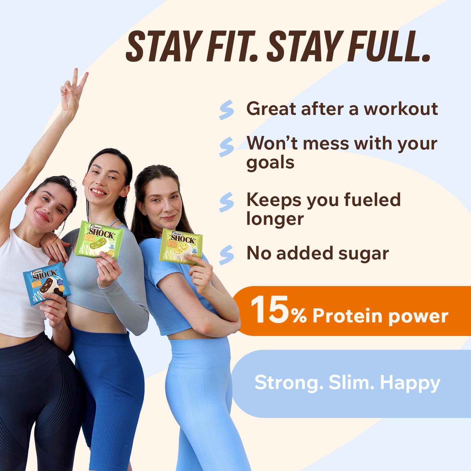Boîte de 10 brownies FitnesSHOCK de 50 g, portion pratique.
