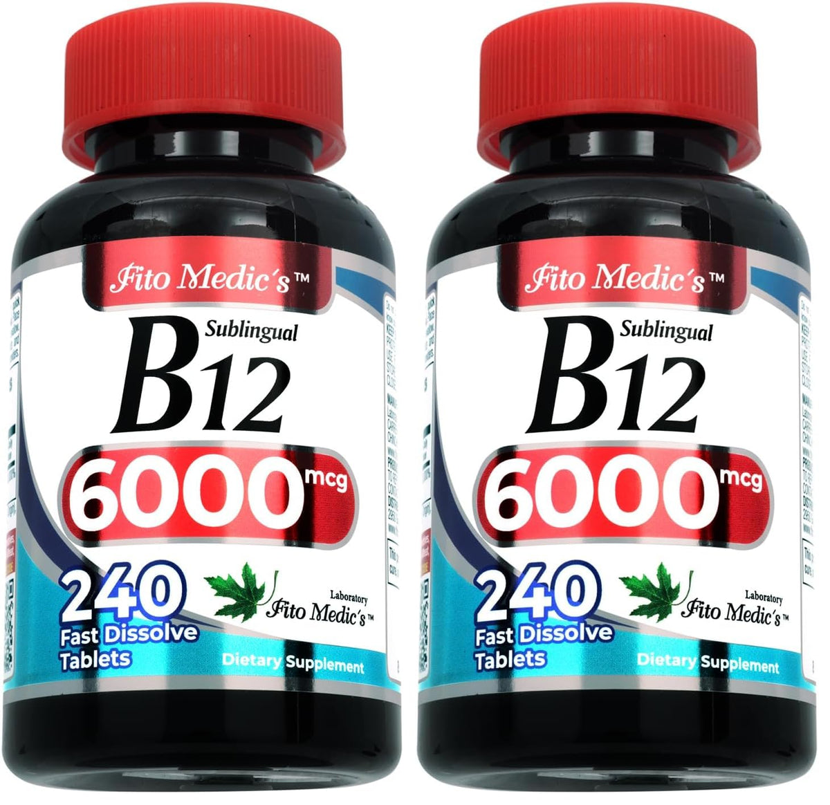 FITO MEDIC'S Lab B12 6000 mcg, bouteille 2-pack, absorption rapide potentielle.
