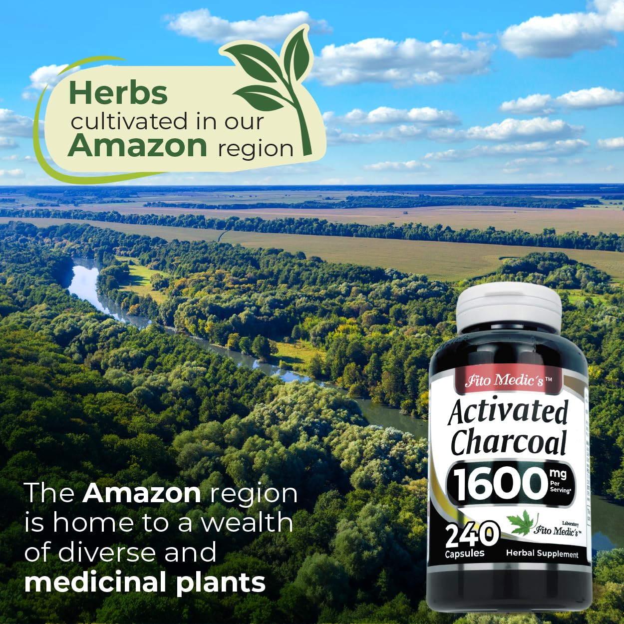 Étiquette FITO MEDIC'S Charbon Actif, informations claires sur le produit.