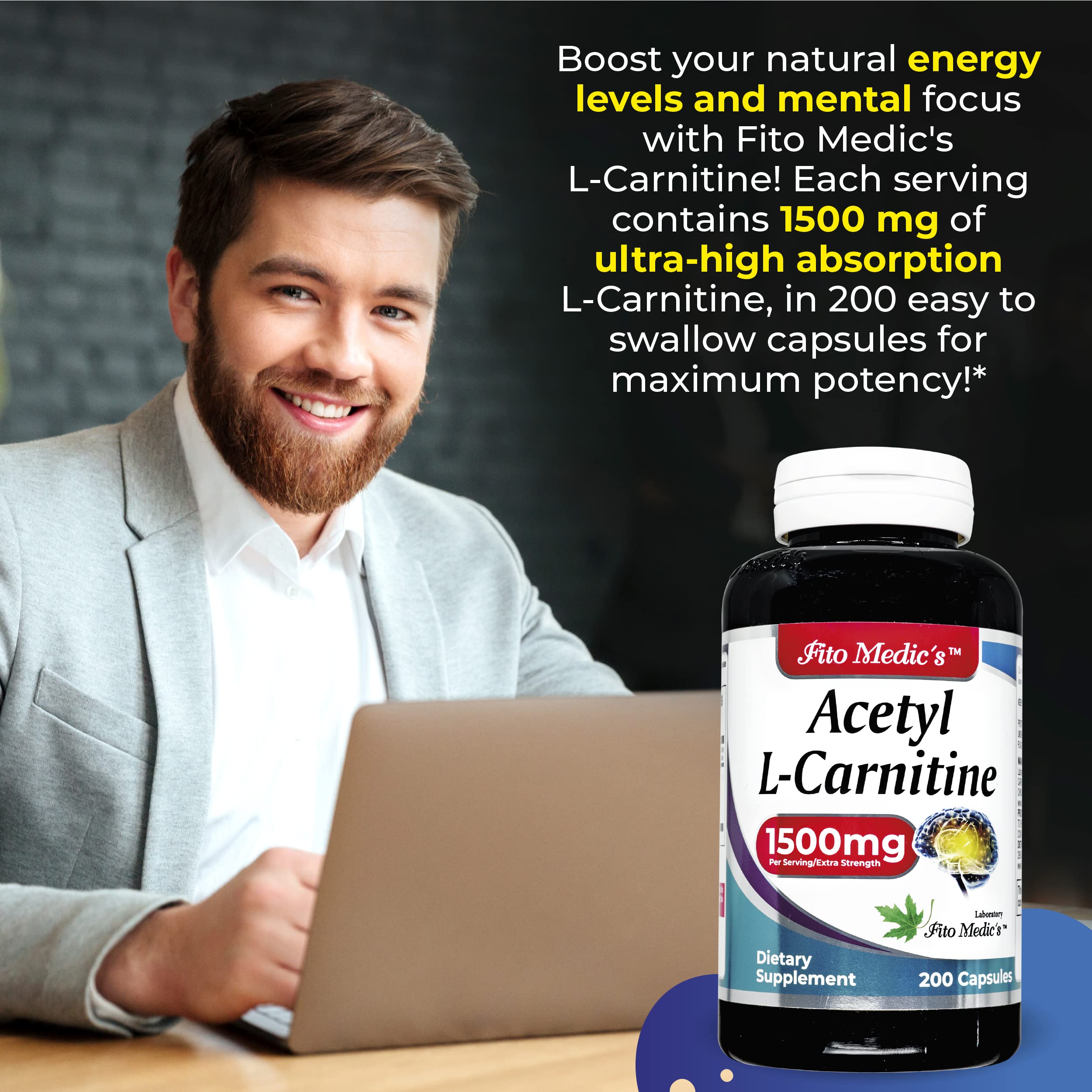 Capsules L-Carnitine FITO MEDIC'S, dosage pratique pour énergie soutenue.