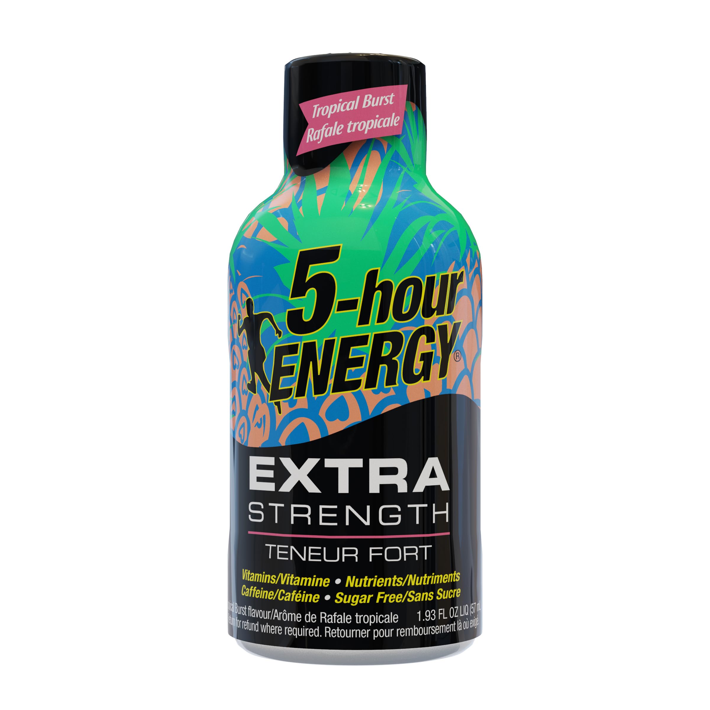 5-hour ENERGY Shot Extra Fort Tropical Saveur tropicale, zéro sucre et faible en calories.