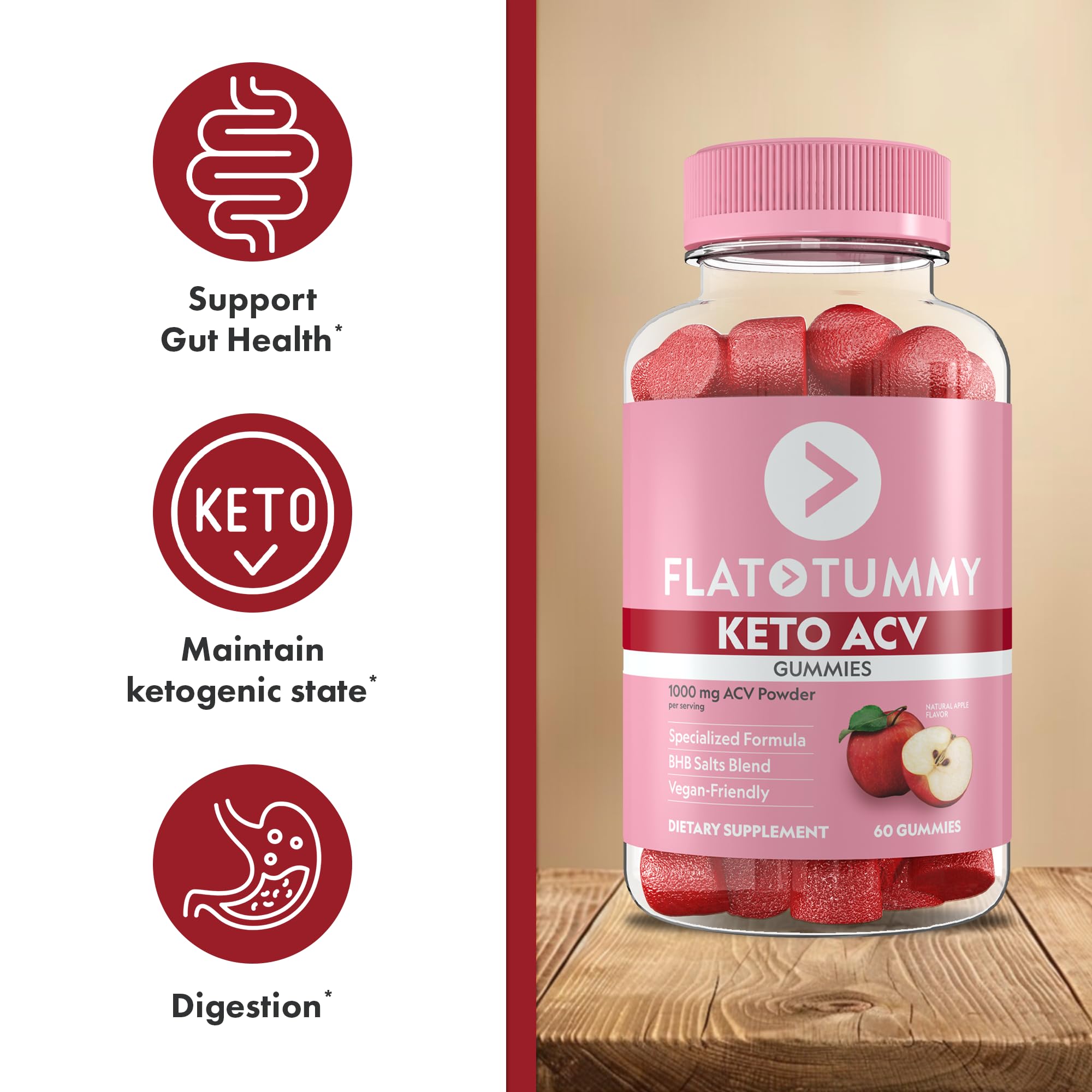Flat Tummy Keto ACV Gummies texture gélifiée et goût fruité agréable.