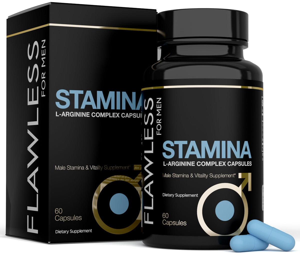 Flawless pour hommes Stamina – bouteille capsules, soutien potentiel à l'endurance pendant l'entraînement.