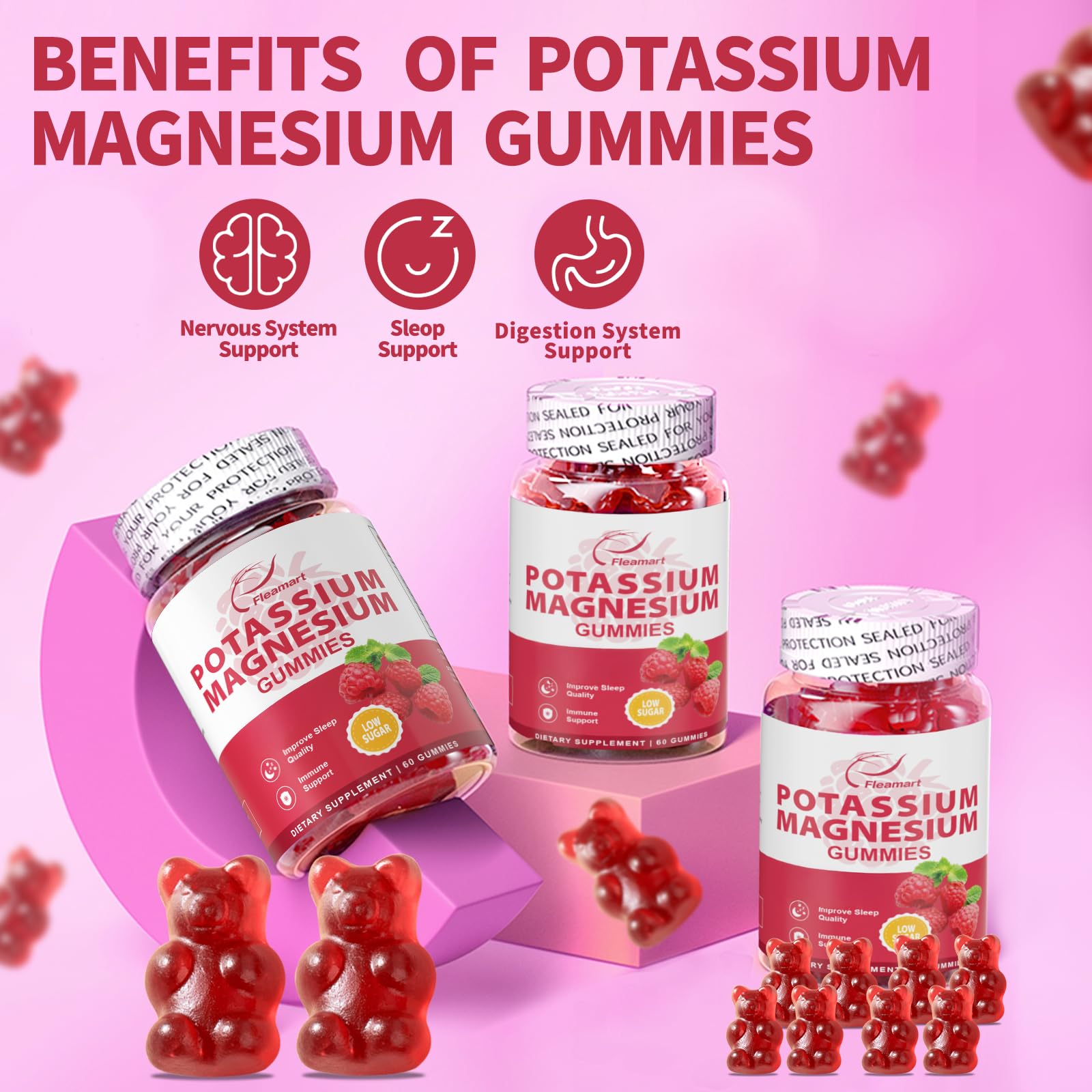 Ingrédients vegan Fleamart Potassium Magnésium, sans gluten et sans soja, choix sûr.