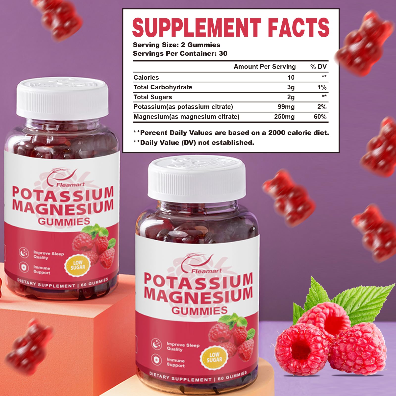 Gommes Fleamart Potassium Magnésium offrent une absorption potentielle et douceur gastro-intestinale.