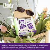 Lingettes Flents pour lunettes, nettoyage rapide sans traces et clarté.