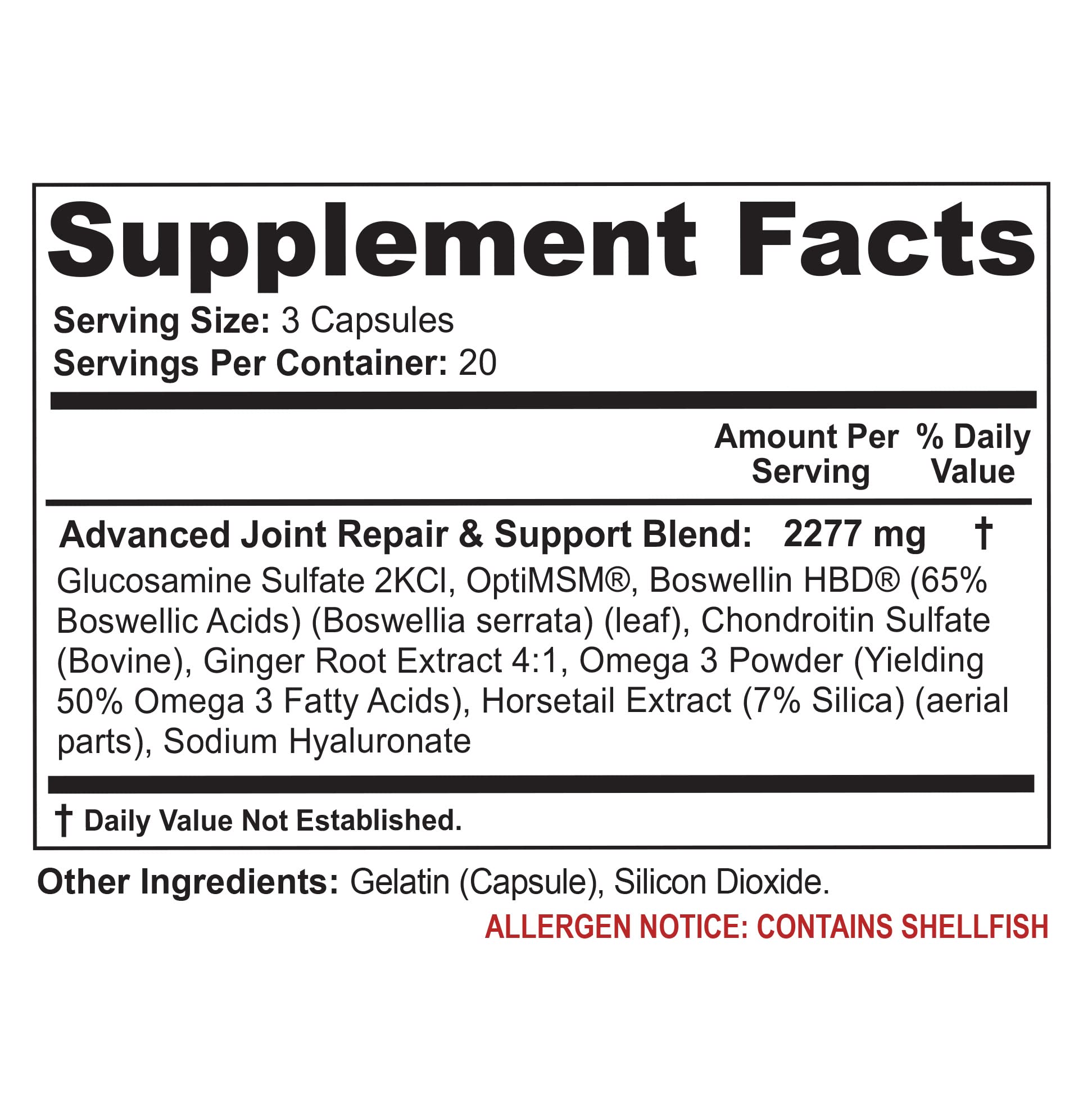 Flexacil Ultra ingrédients glucosamine et chondroïtine pour soutenir le cartilage.
