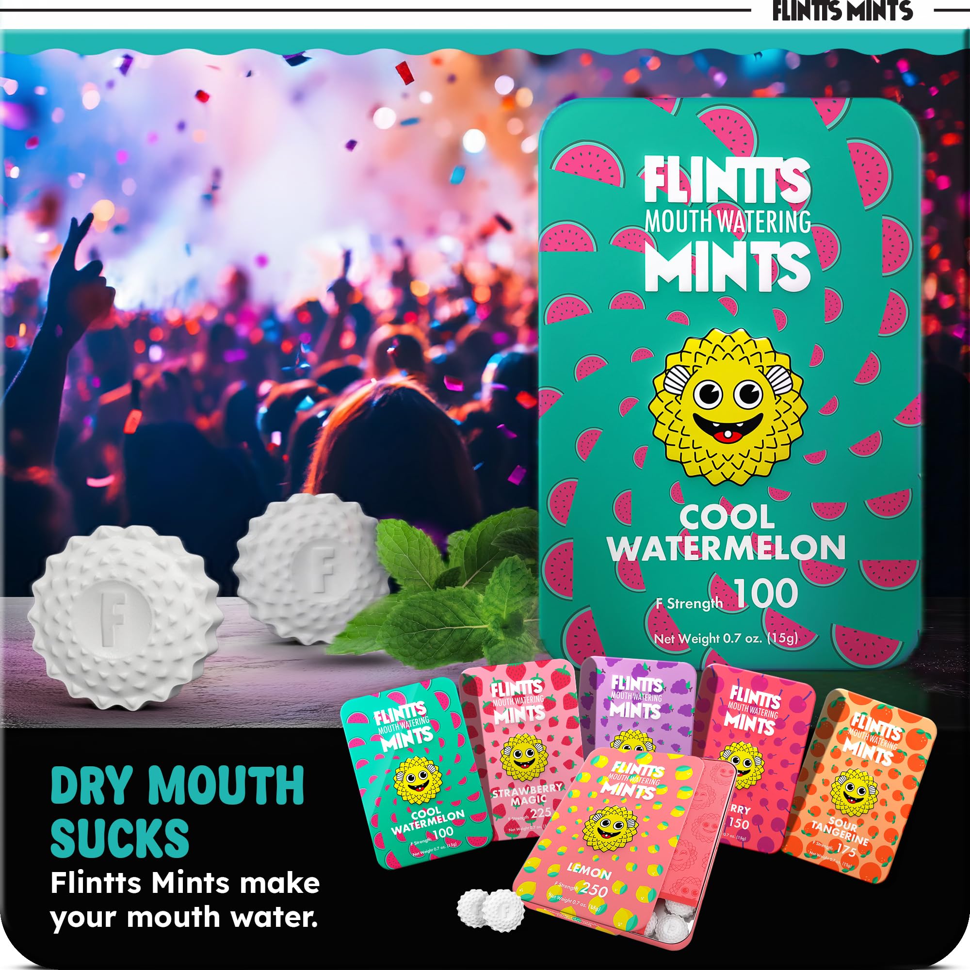 Flintts Mints Fruit Troop paquet-ouvert: pause rafraîchissante en déplacement.
