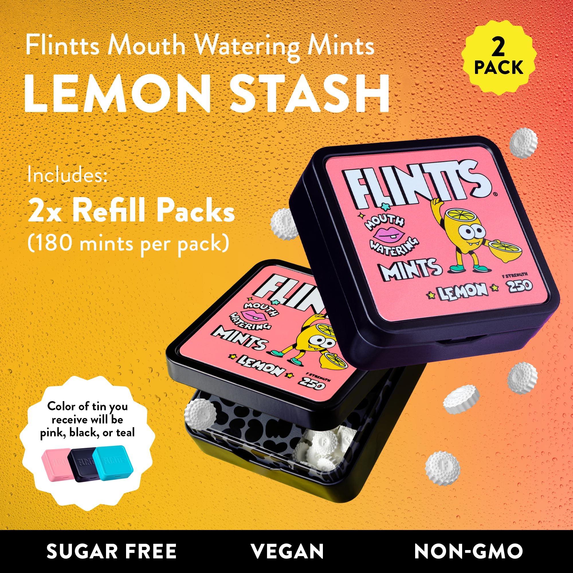 Flintts Mints Lemon Stash recharge sans sucre pour renouveler la fraîcheur
