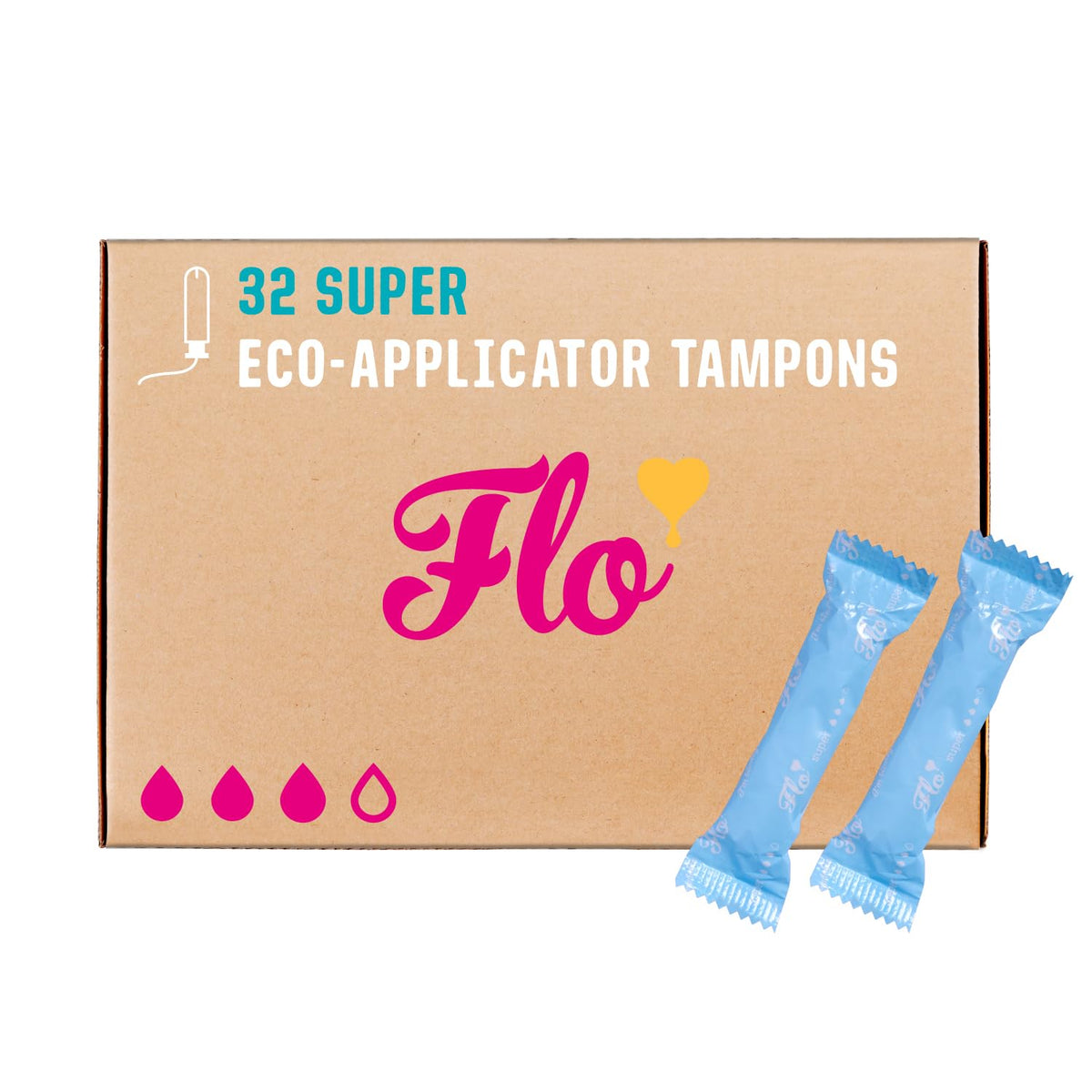 Tampons FLO en coton bio, pack 32, absorption fiable