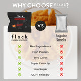 Chips croustillants sans gluten, peau de poulet céto Flock pour une collation légère.