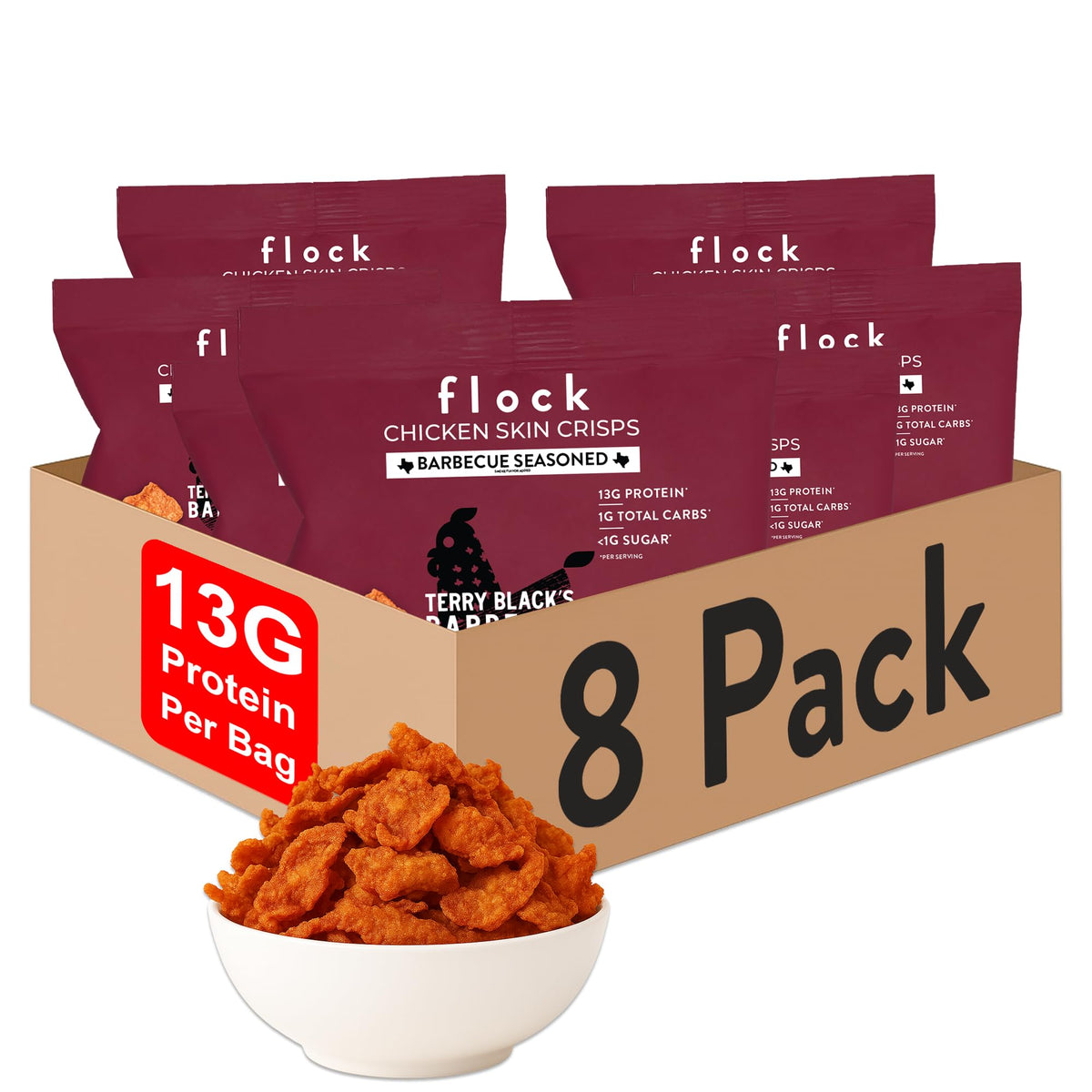 Flock Keto Chips peau de poulet – emballage visible et collation protéinée sans gluten