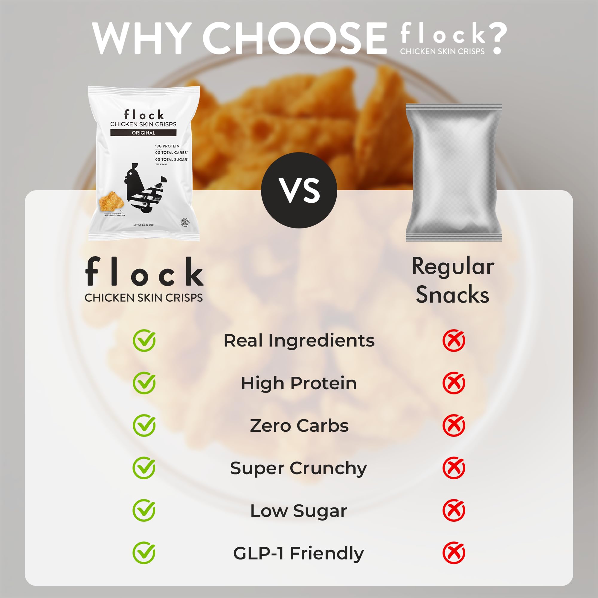 Flock Snack protéiné sans sucre et sans gluten, idéal pour les régimes protéinés.