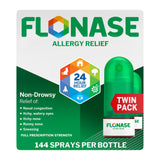 Flonase Relief Allergie: deux bouteilles prêtes à l'emploi pour un soulagement potentiel des allergies.