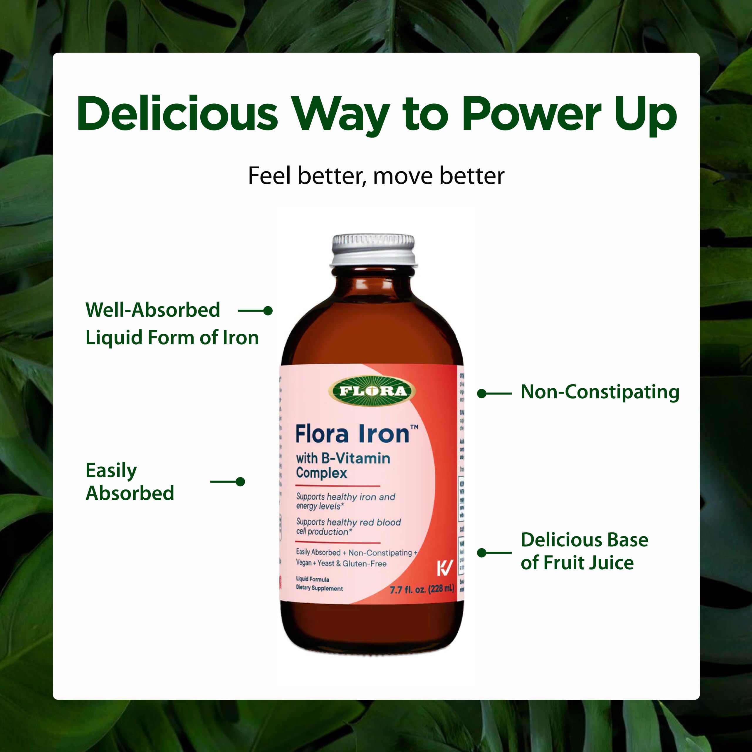 Complexe de vitamine B dans Flora Fer pour le soutien nutritionnel.