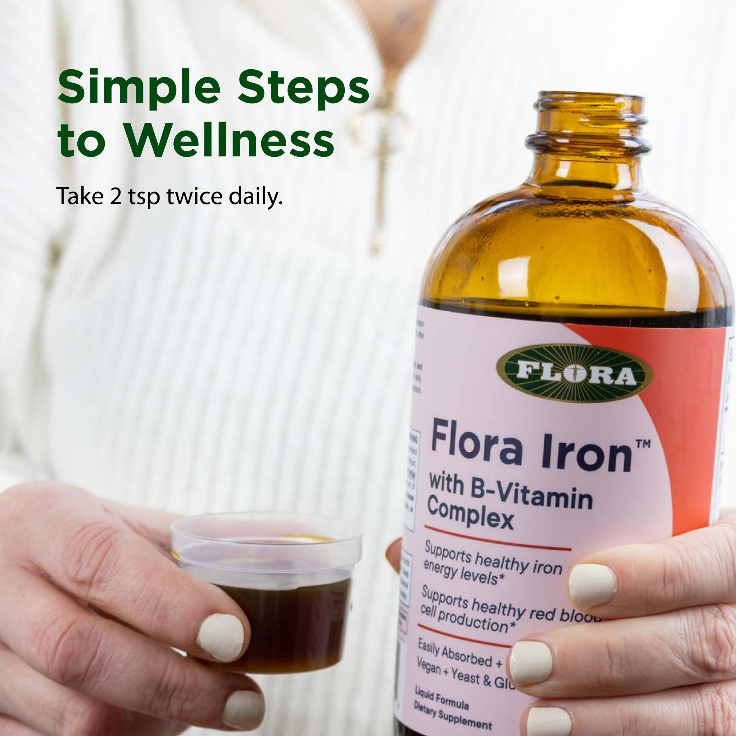 Utilisation quotidienne pratique avec Flora Fer, base fruitée pour le goût.