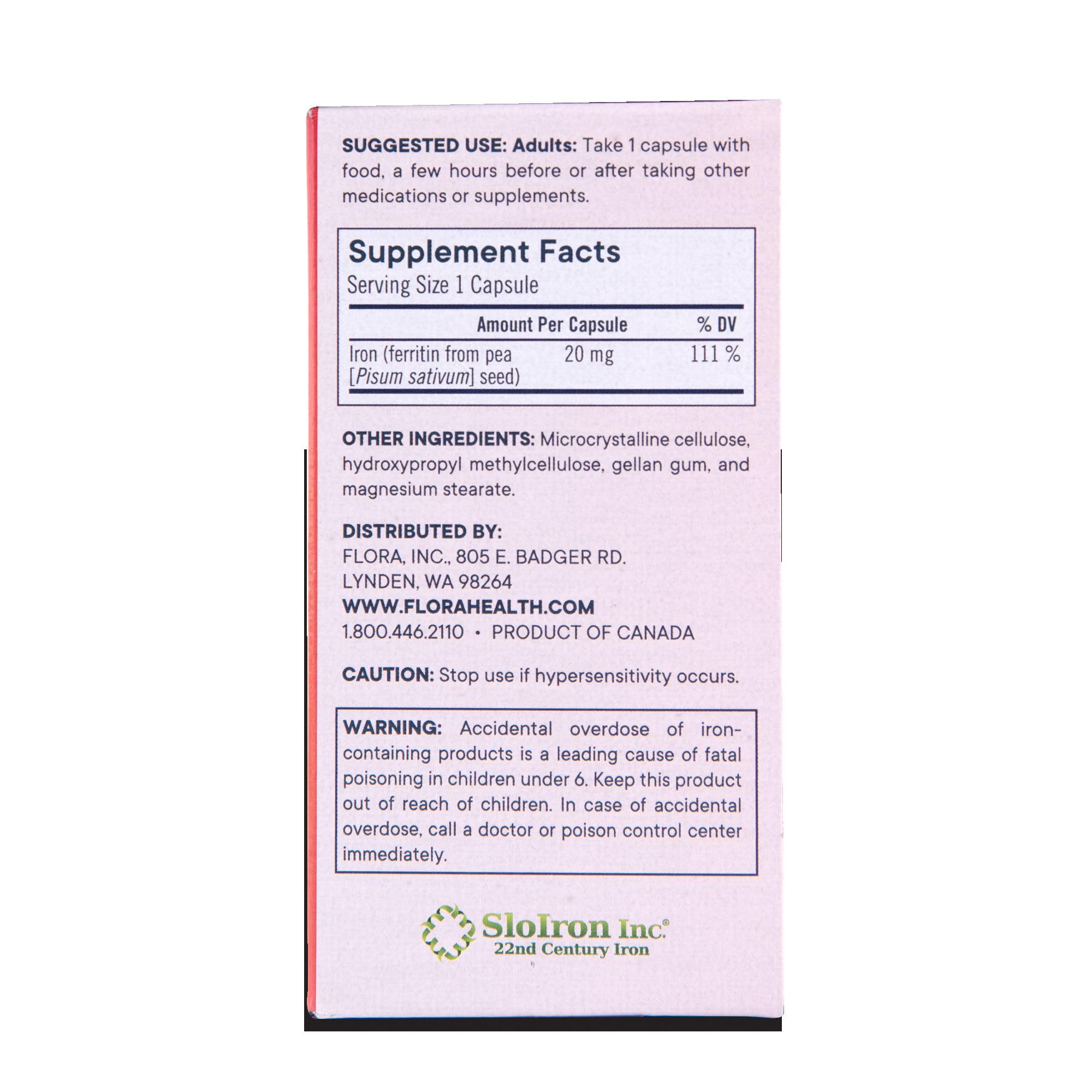Étiquette vegan et sans gluten sur Flora Ferritin+ pour choix diététiques