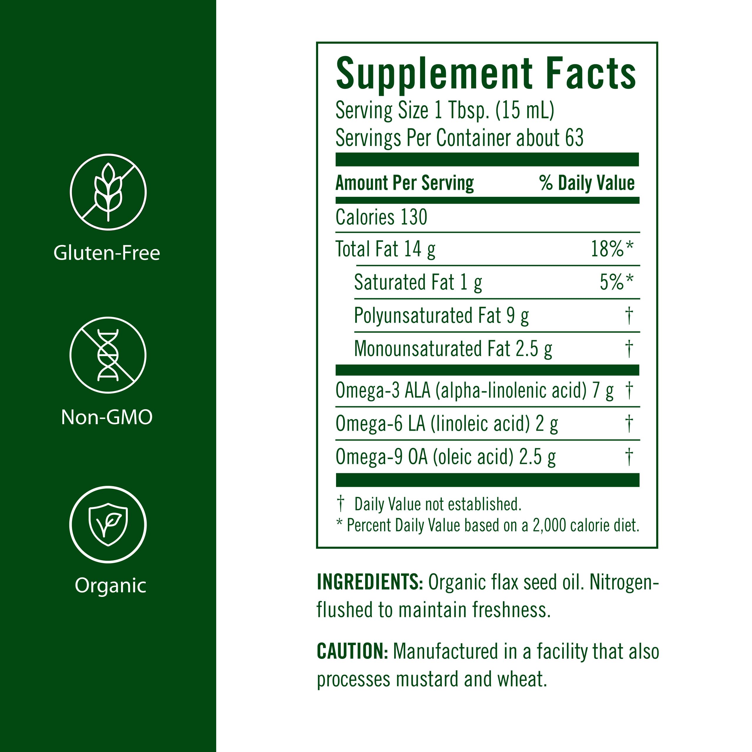 Flora Huile de Lin, étiquette biologique – sans OGM et sans gluten, qualité naturelle.