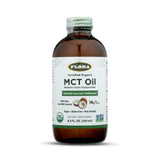 Huile MCT Flora en bouteille de verre prête pour énergie durable.
