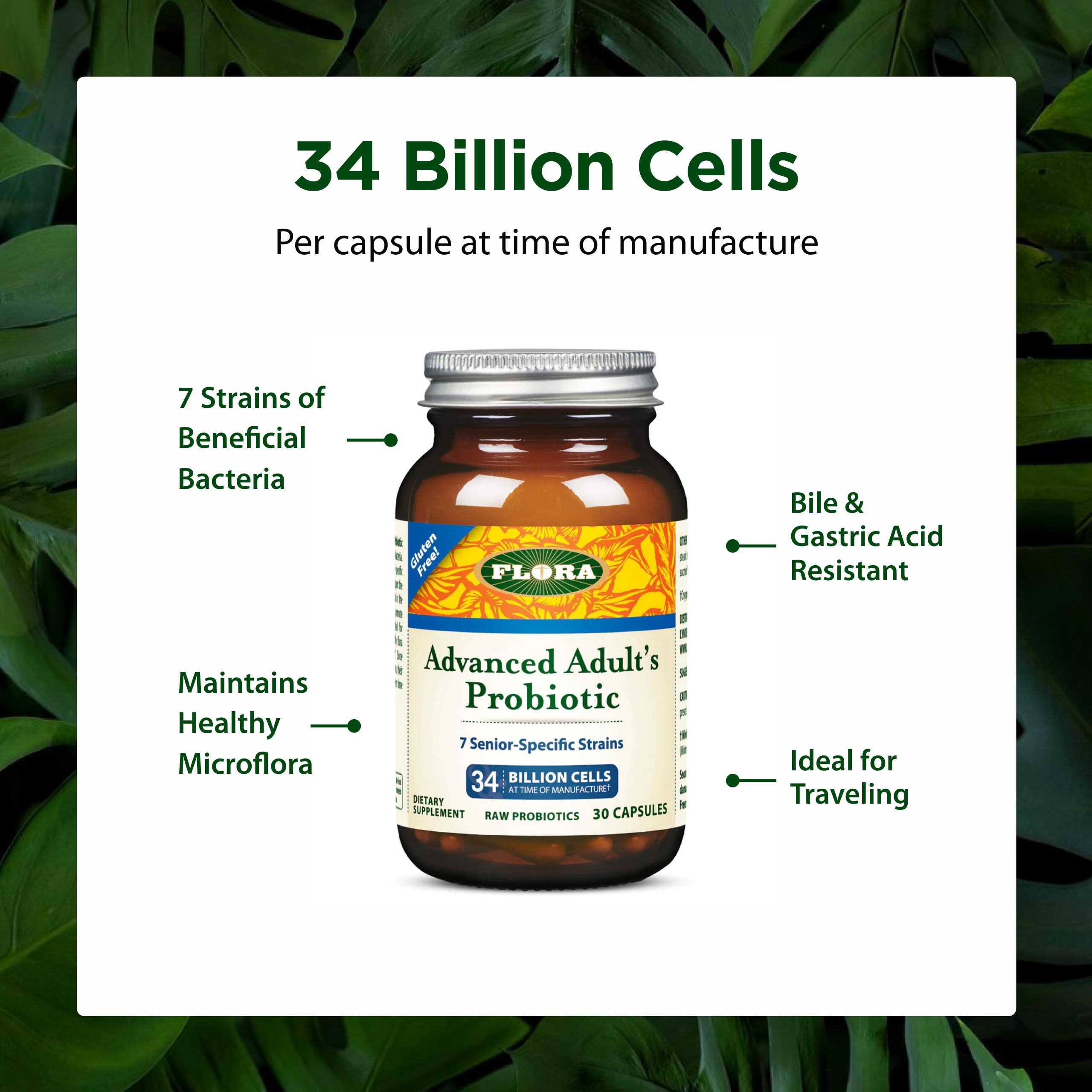 Flora Probiotique Avancé — équilibre du microbiome intestinal favorisé par sept souches.