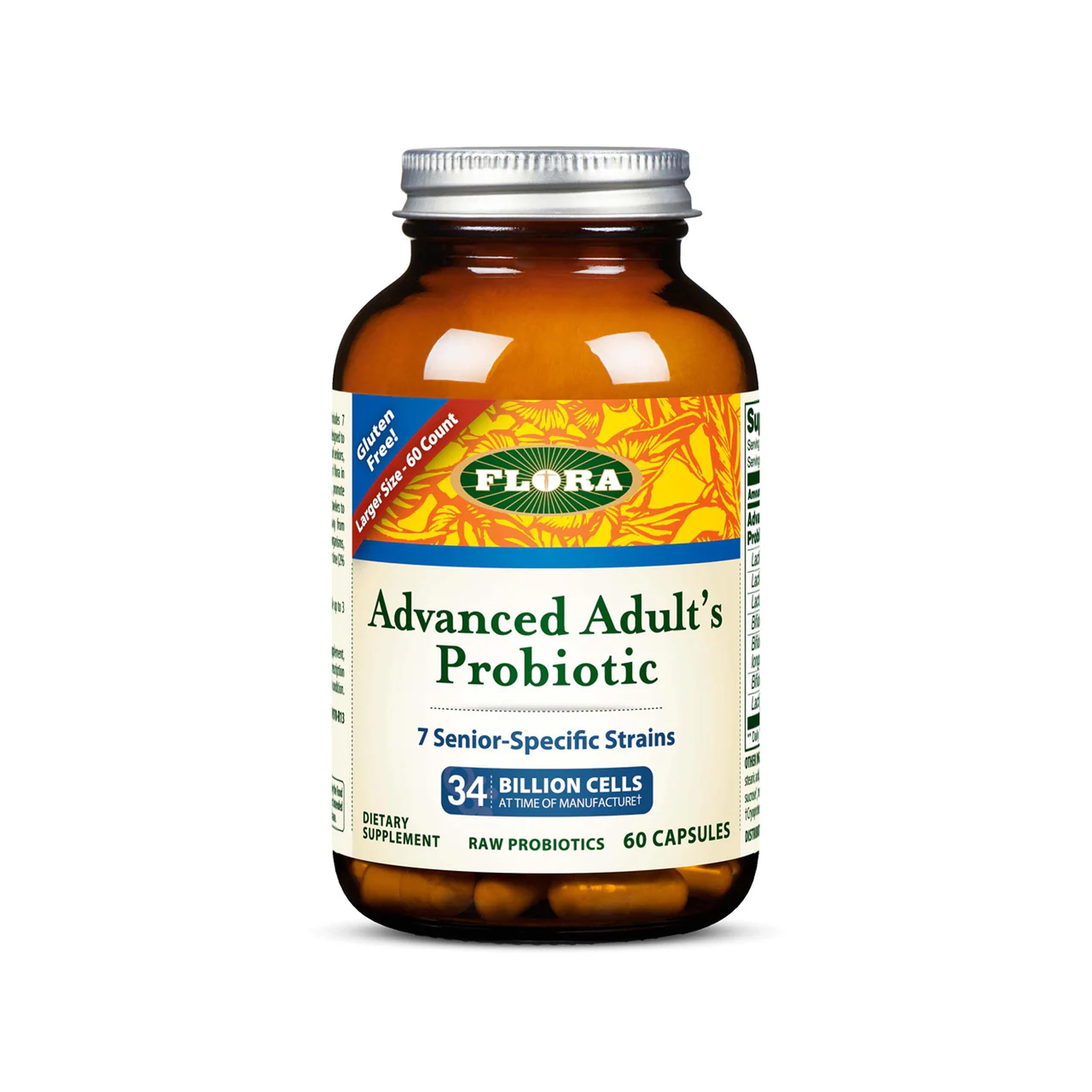 Flora Probiotique Avancé pour adultes — bouteille montrant l'emballage.