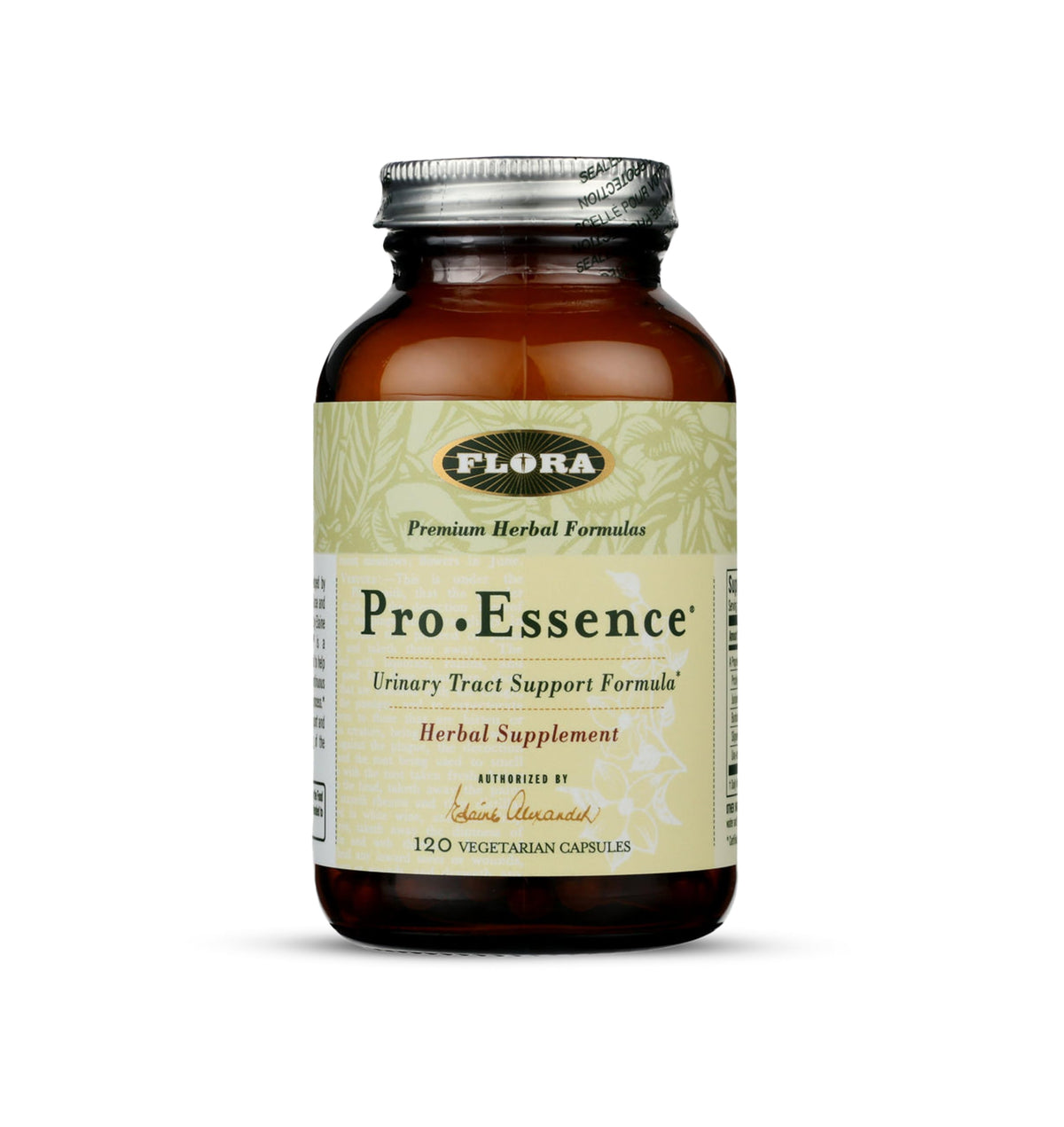 Flora ProEssence: bouteille de capsules végétariennes faciles à prendre pour le soutien urinaire.