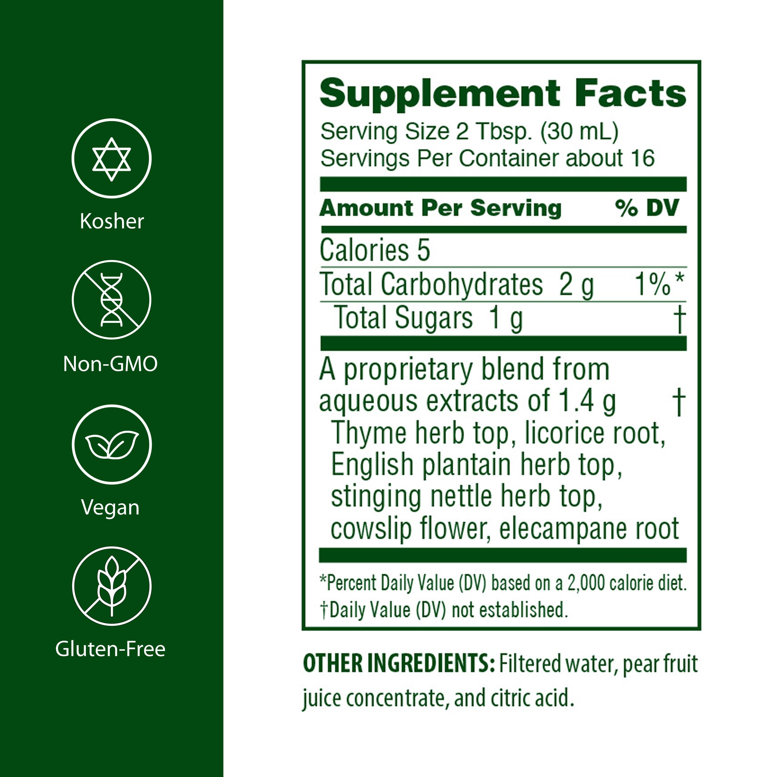 Flora Respir-Essence – ingrédients thym, réglisse et ortie pour un mélange aromatique.
