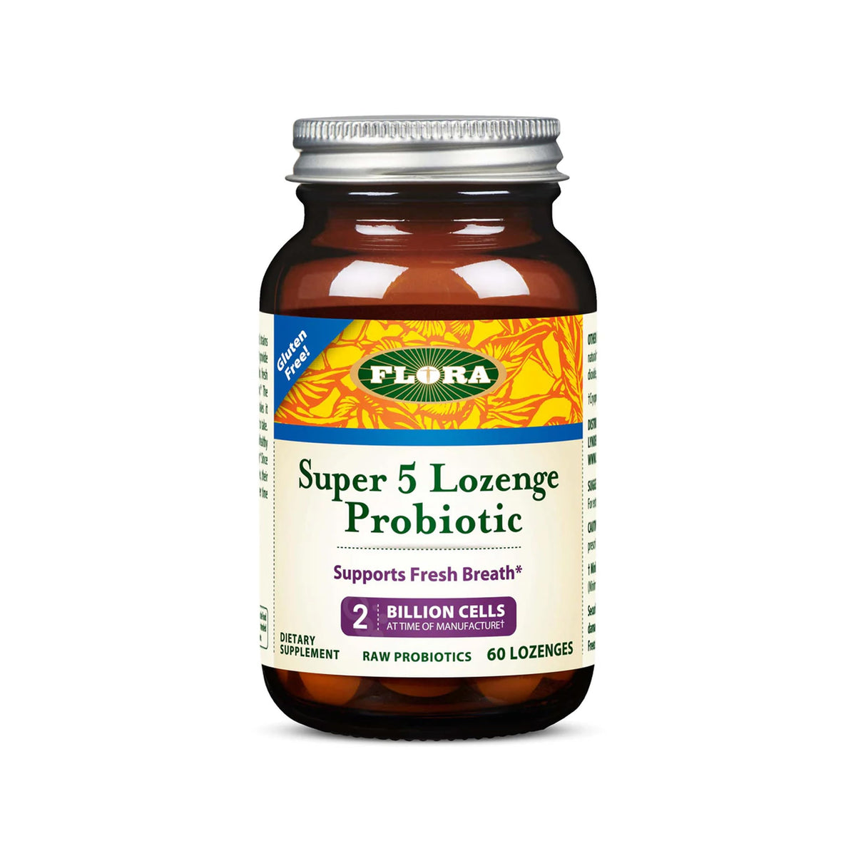 Flora Super 5 pastilles framboise, boîte visible, potentiel soutien d haleine et flore intestinale