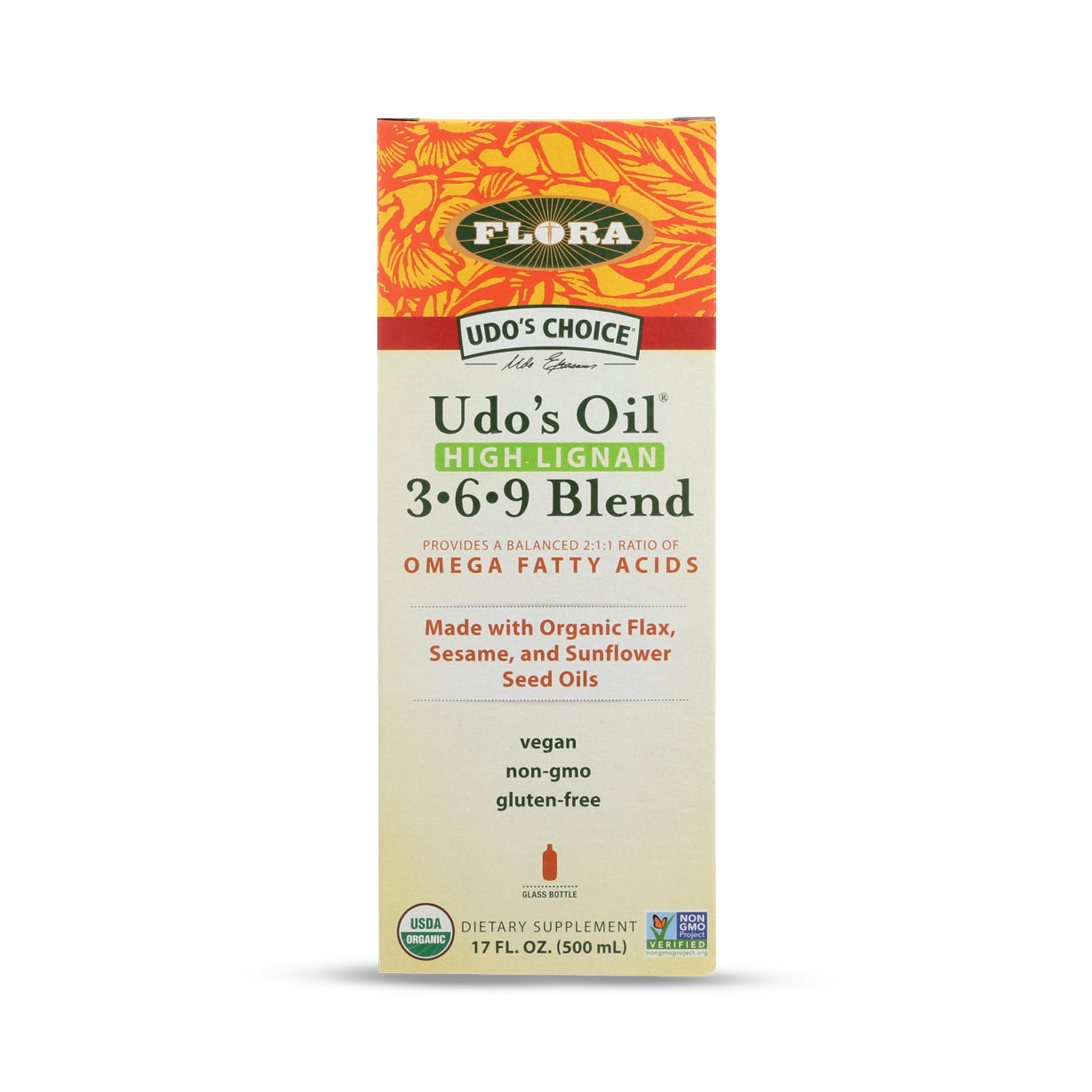 Flora Udo's Oil: bouteille en verre avec une huile omega équilibrée pour le bien-être