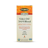Flora Udo’s Omega 369 - flacon-verre: huile riche en EFAs prête à être ajoutée à vos plats.