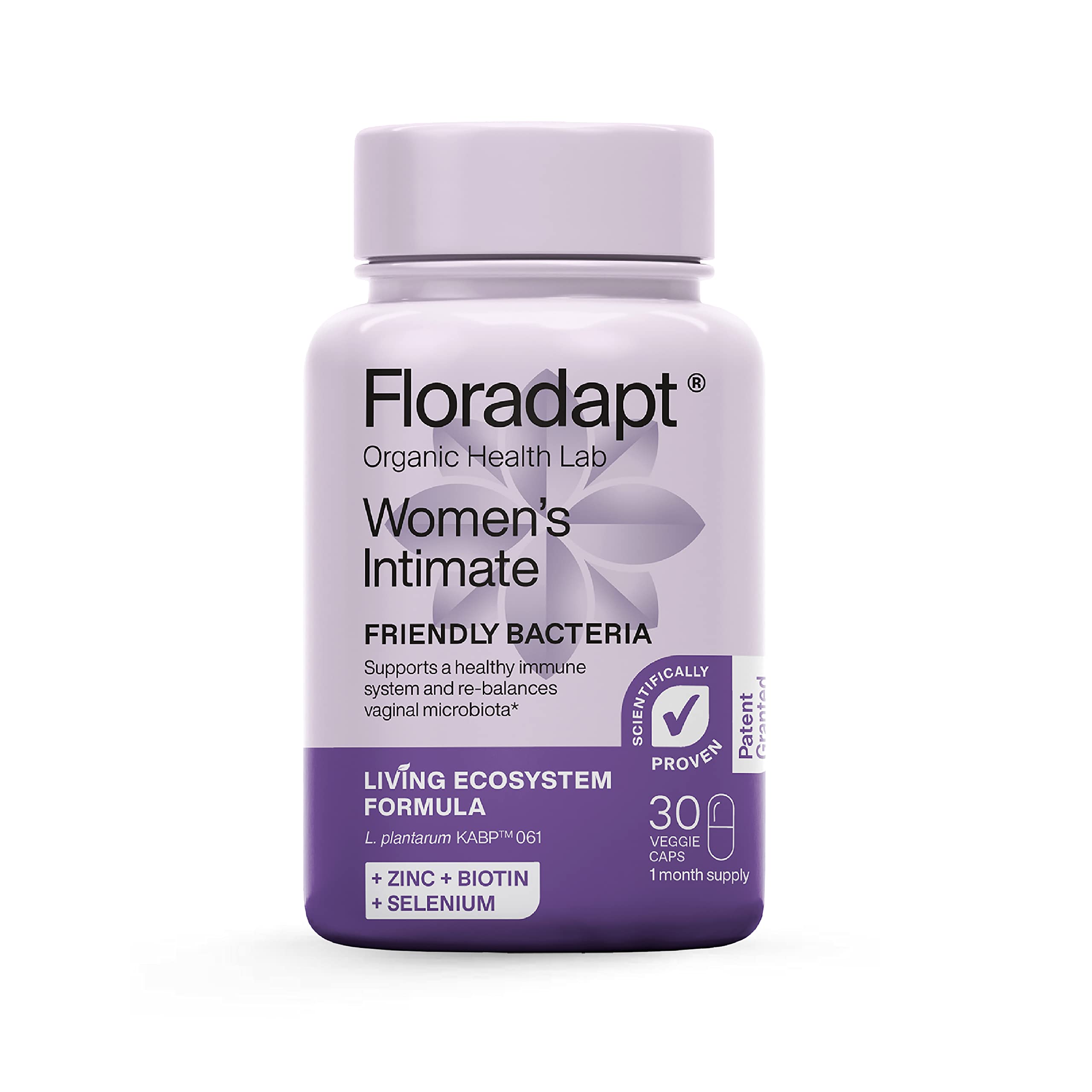 Floradapt Probiotiques Femmes: bouteille et capsules, soutien potentiel à la santé intime.
