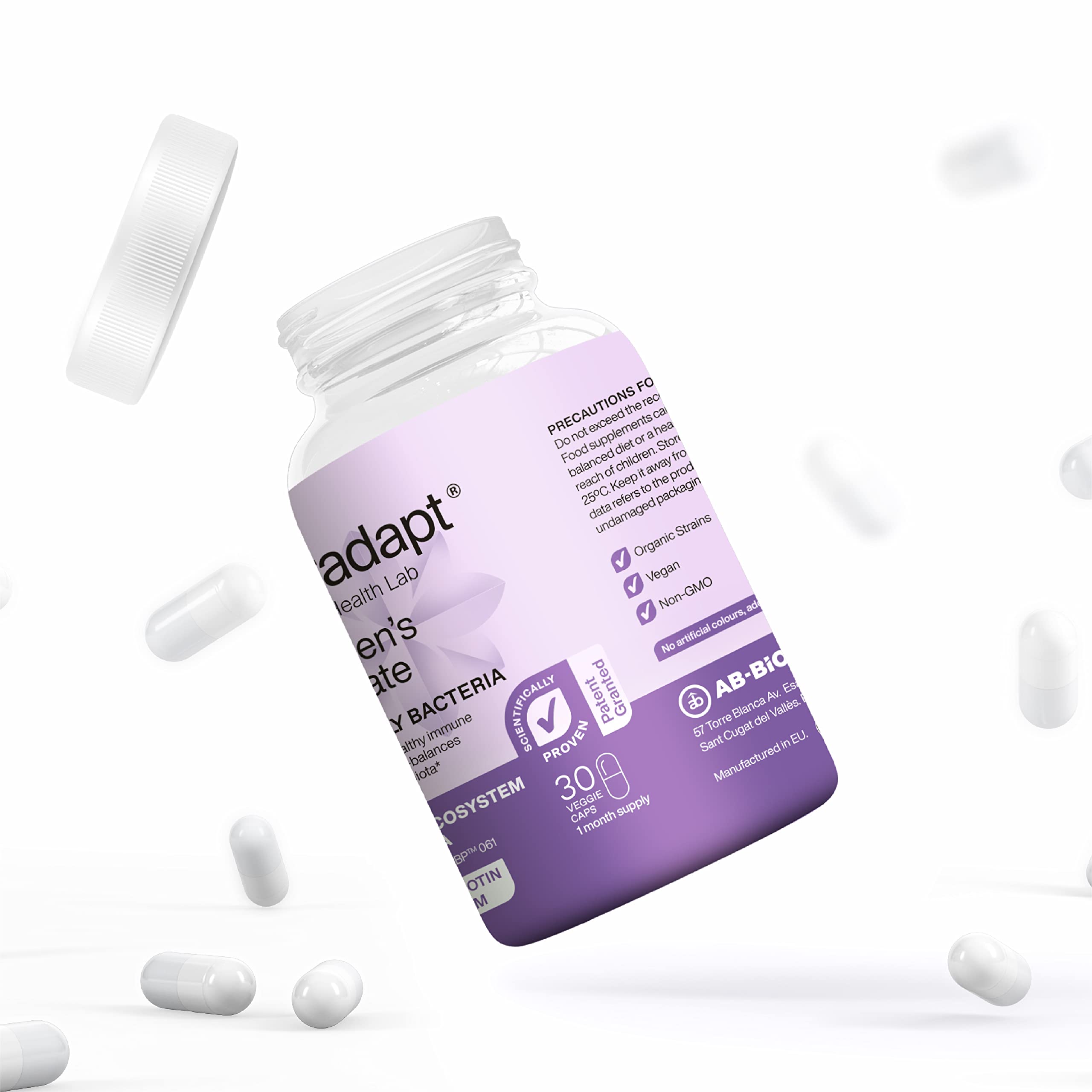 Floradapt Probiotiques Femmes: produit certifié sans gluten et sans OGM pour le quotidien.