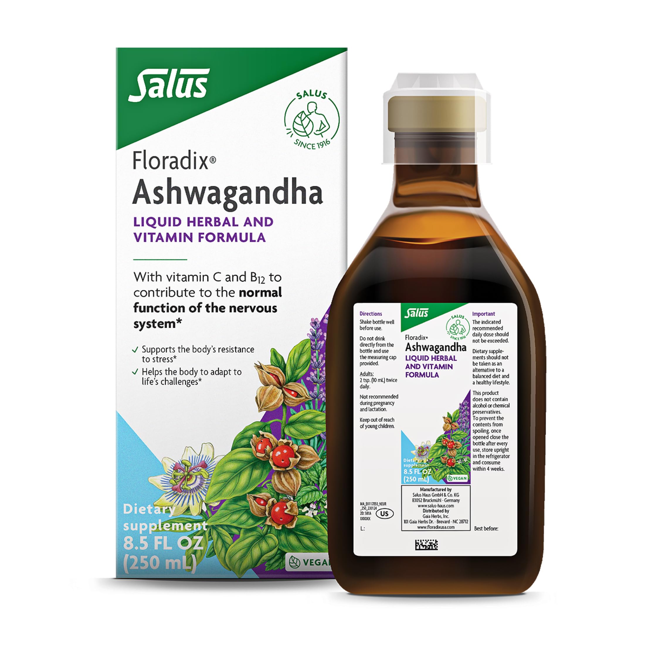 Floradix Ashwagandha – bouteille liquide visible pour un soutien quotidien possible