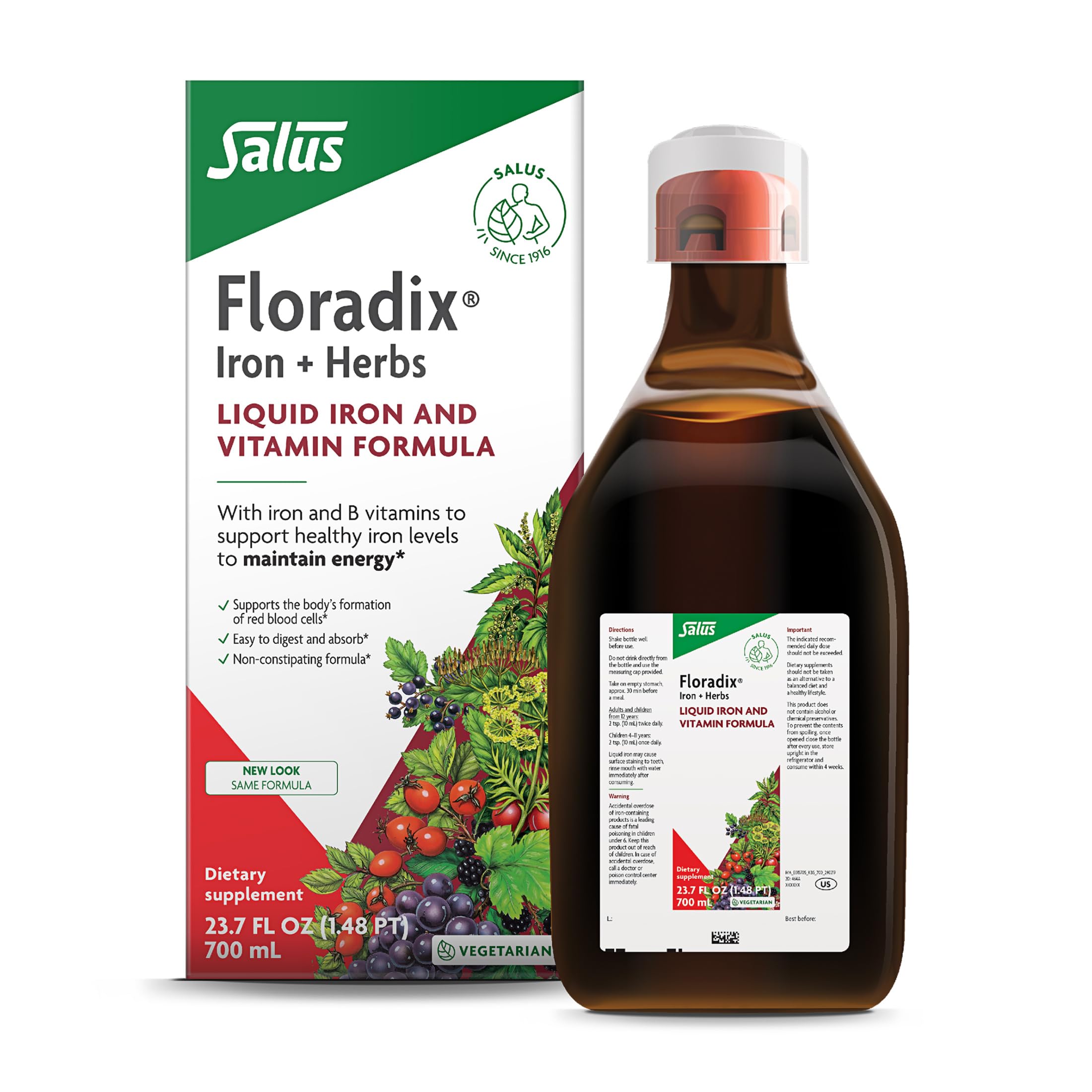 Floradix Fer et Herbes: bouteille montrant le format liquide facile à intégrer dans votre routine.