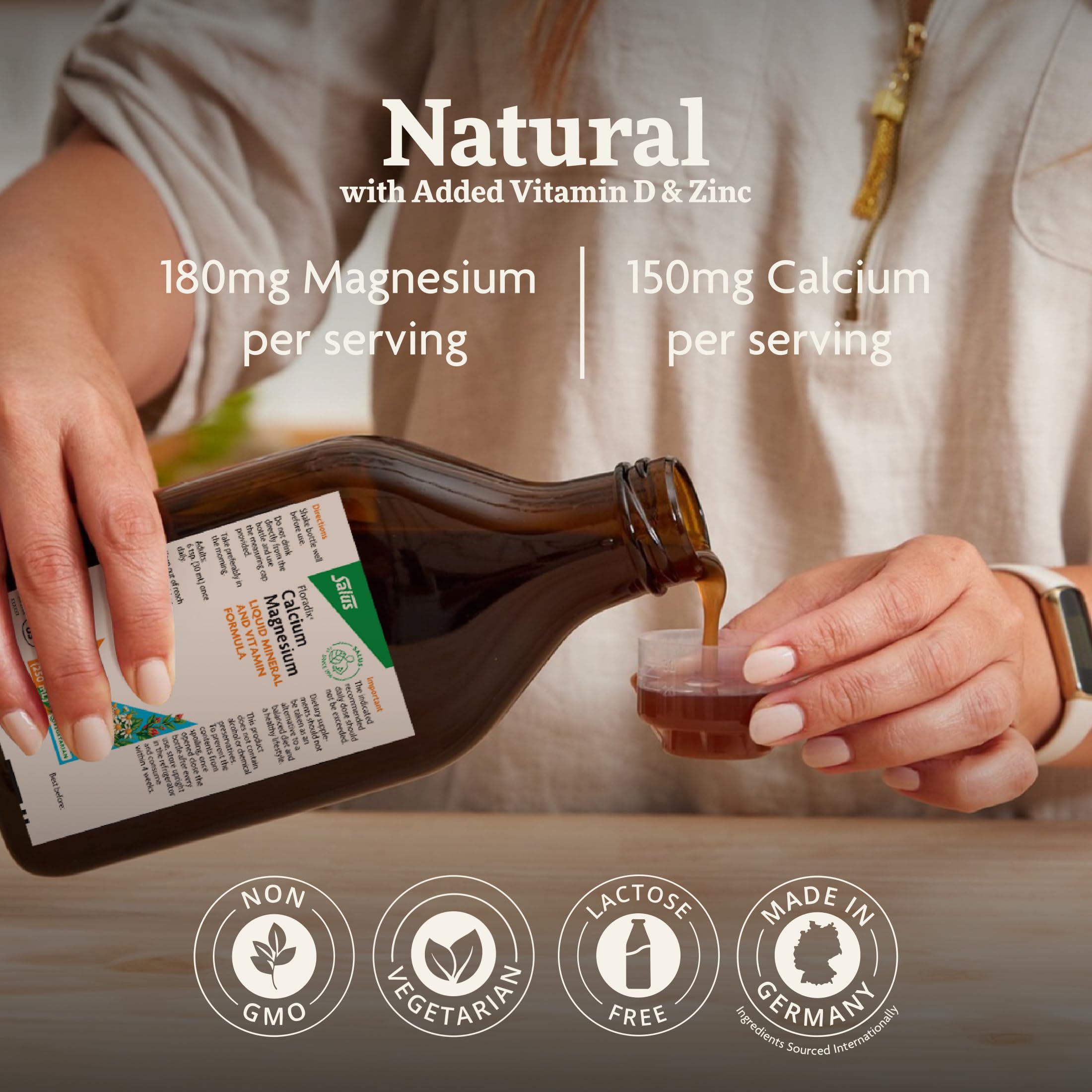 Floradix Calcium Magnesium, gouttes avec pipette, facilitant l'apport quotidien en minéraux.