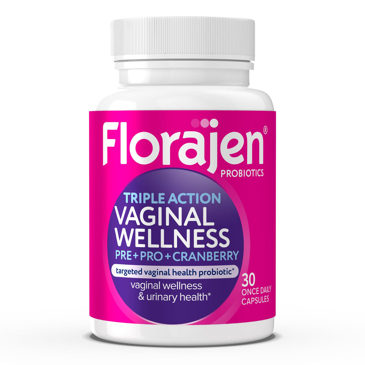 Florajen Femmes Triple Action emballage: soutien digestif et vaginal au quotidien