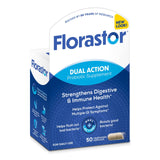 Florastor Dual Action : versement de la bouteille pour soutenir la digestion et l'immunité.