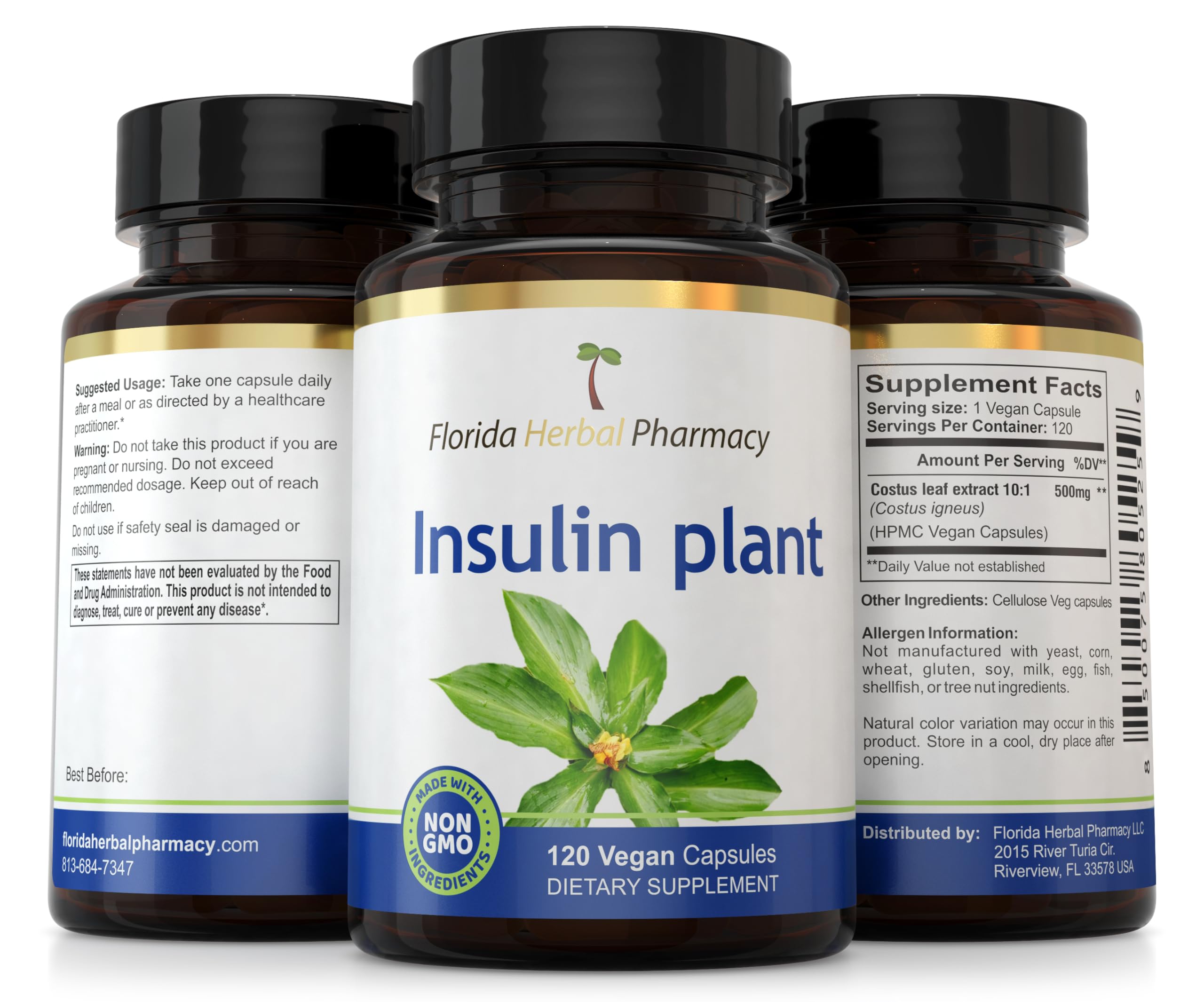 Florida Herbal Pharmacy Costus Igneus — emballage et 120 gélules pour quatre mois