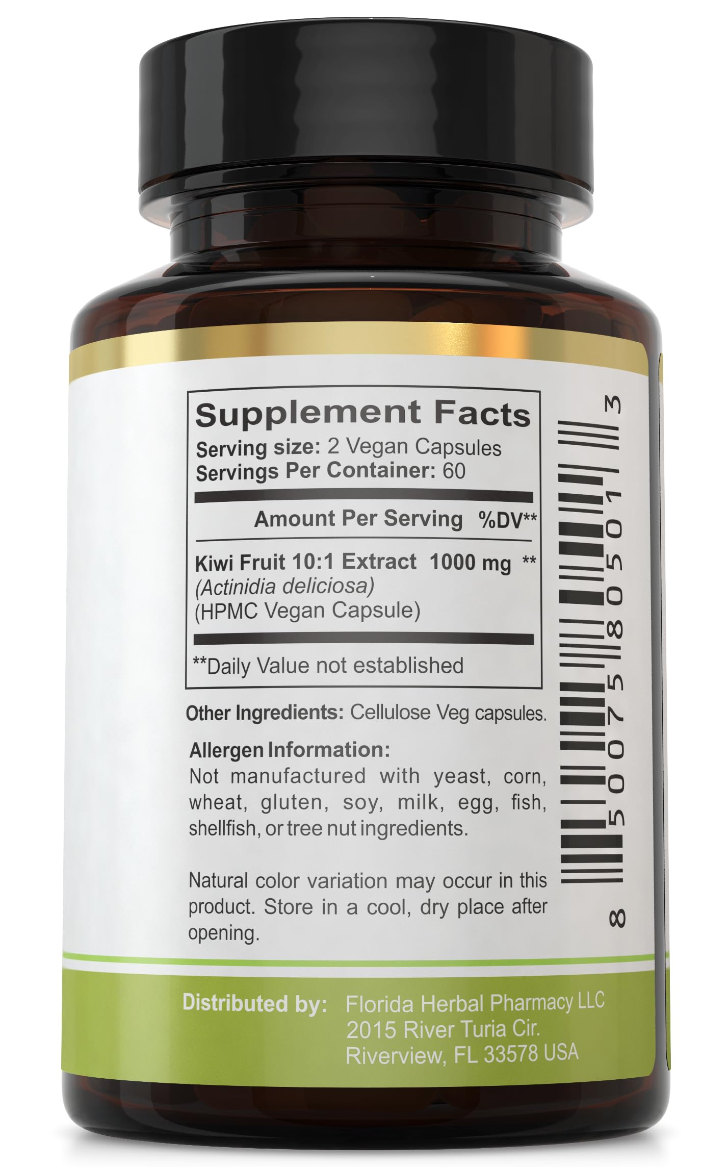 Gélules d extrait kiwi 500 mg Florida Herbal Pharmacy, dose simple et mesurée