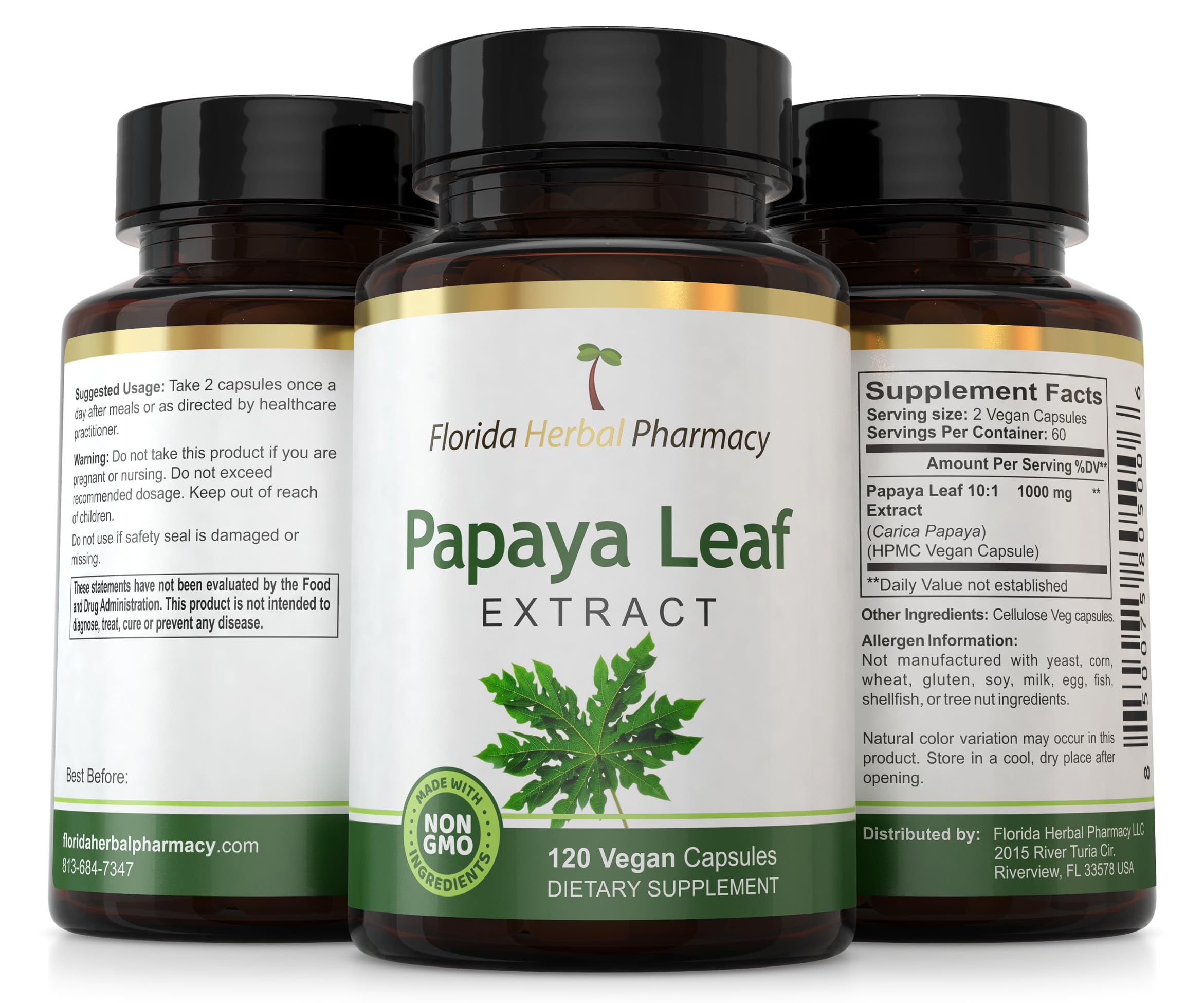 Florida Herbal Pharmacy Capsule papaye, boîte de 120 capsules pour une routine simple.