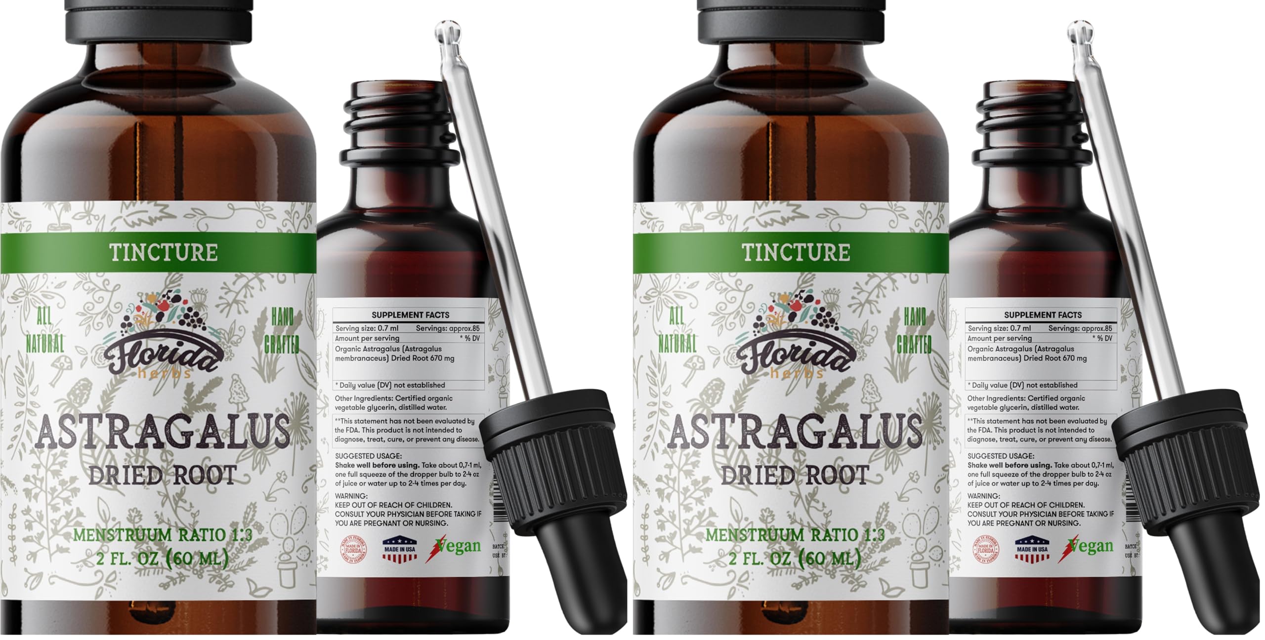 FLORIDA HERBS Astragalus: bouteille-pour soutien du bien-être général au quotidien.